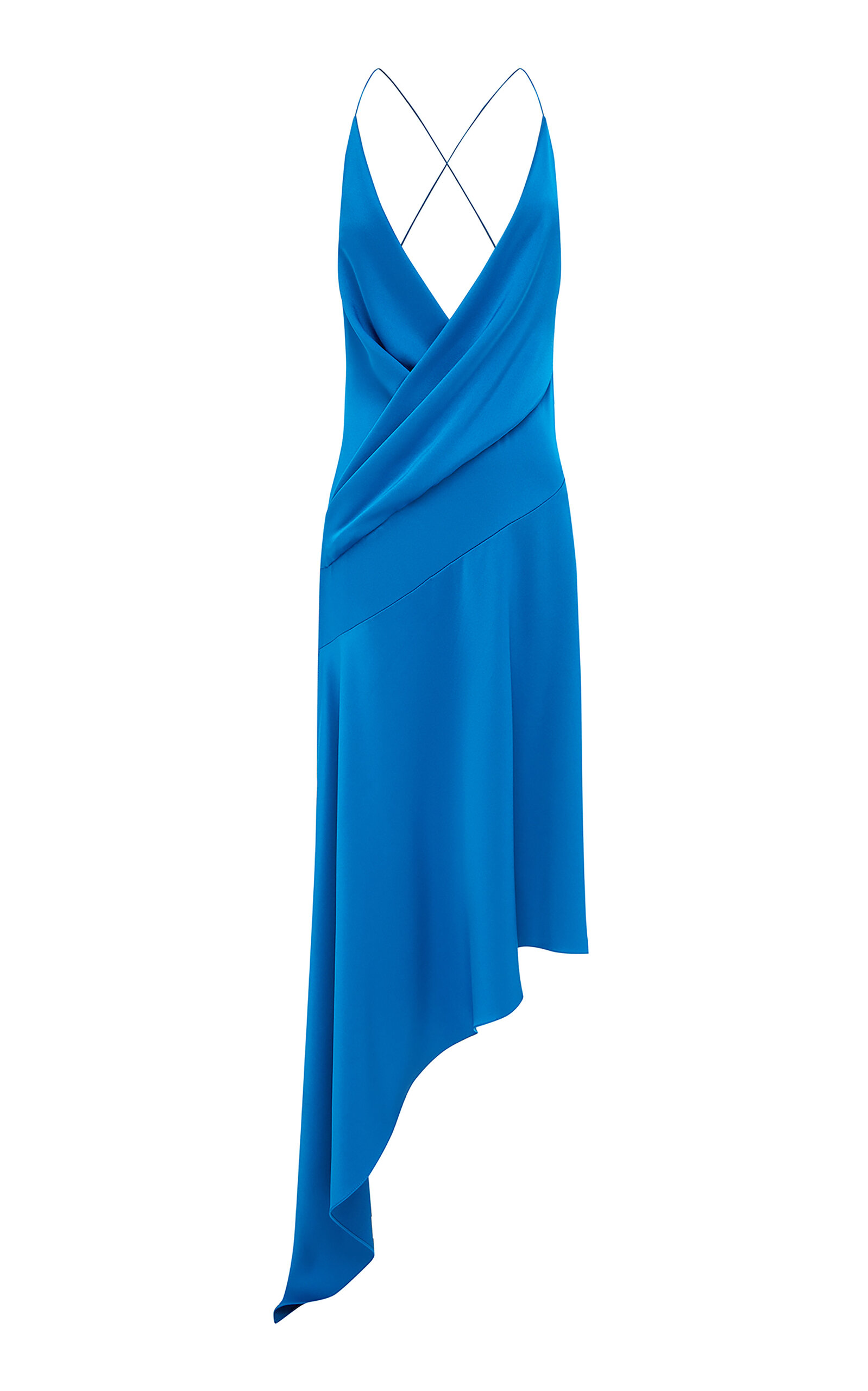 Asymmetric Wrap Satin Crepe Midi Dress