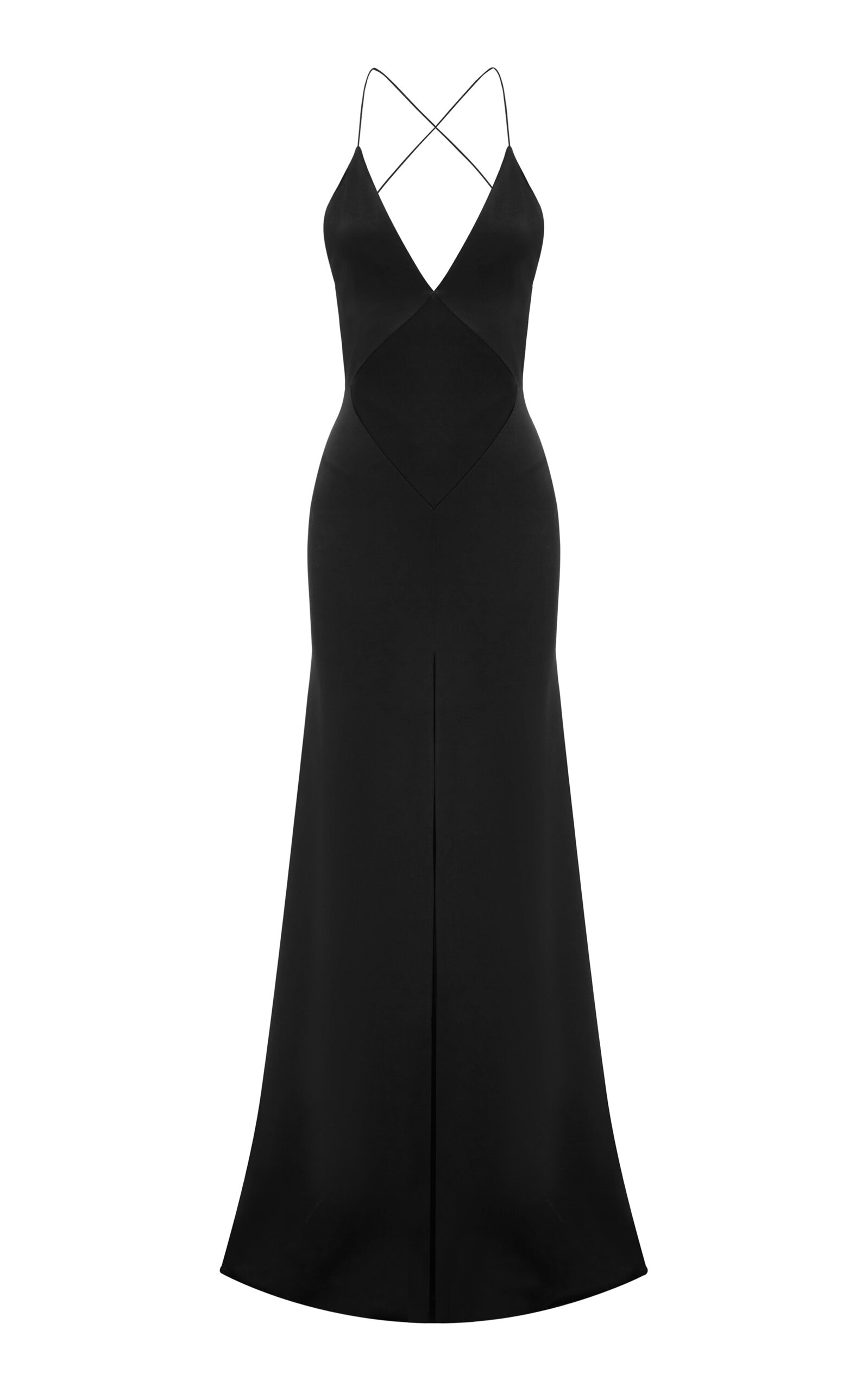 Paneled Front-Slit Satin Crepe Gown