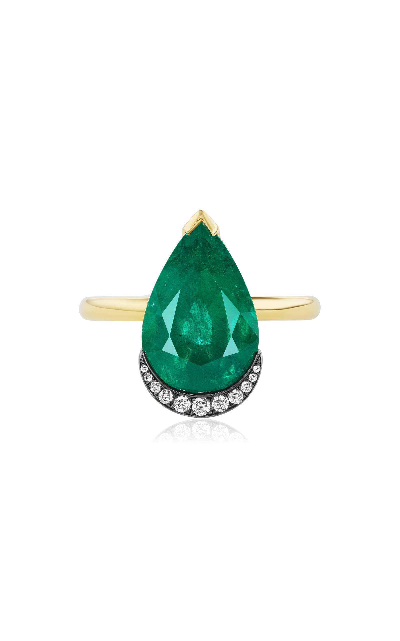 18K Yellow Gold Emerald; Diamond Ring