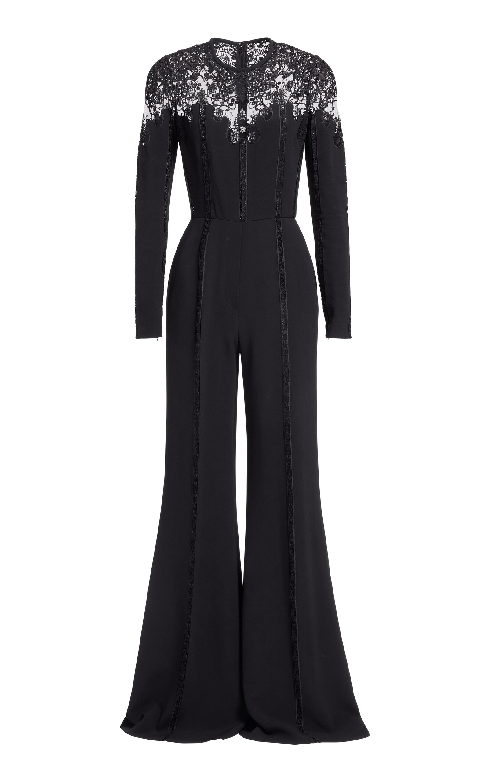 Embroidered Tulle-Trimmed Cady Jumpsuit