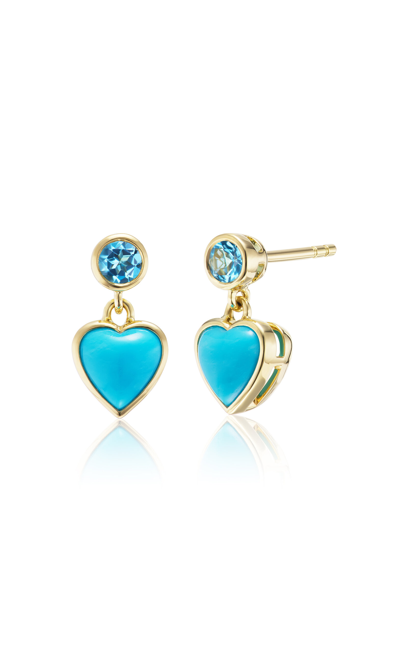 18K Yellow Gold Blue Heart Earrings