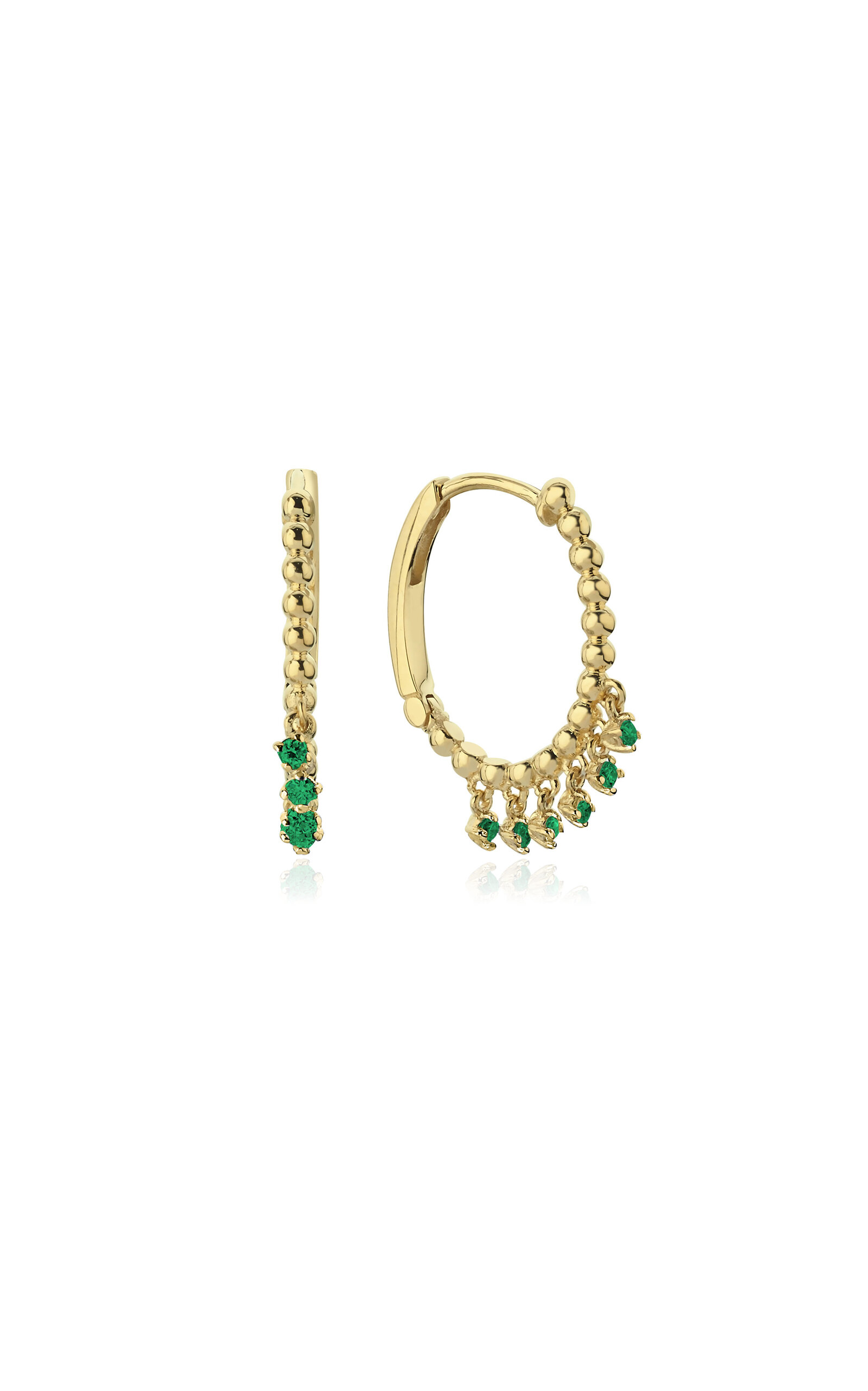 Large 14K Yellow Gold Tsavorite Hoop Earrings