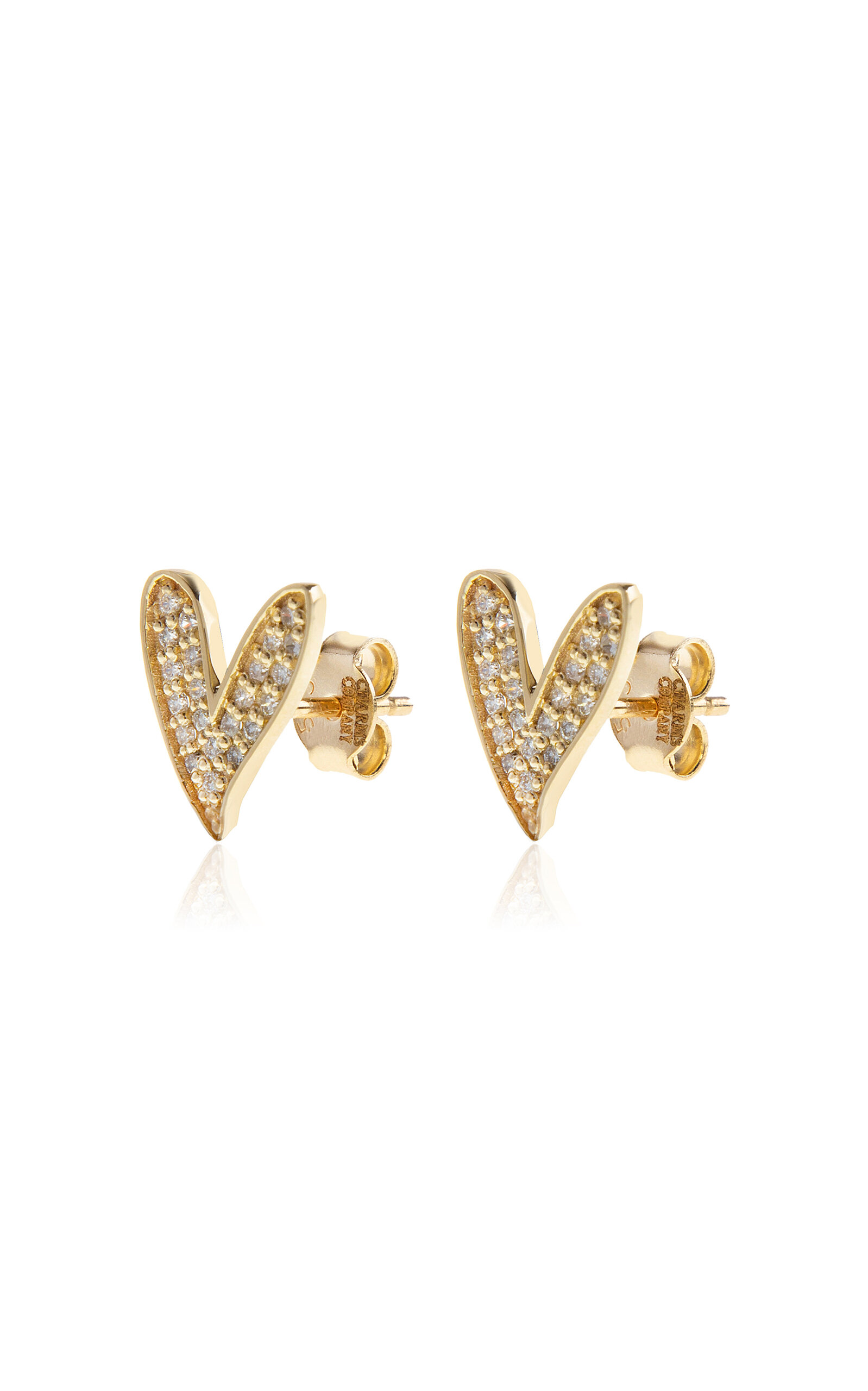 Heart Stud 14K Yellow Gold Diamond Earrings