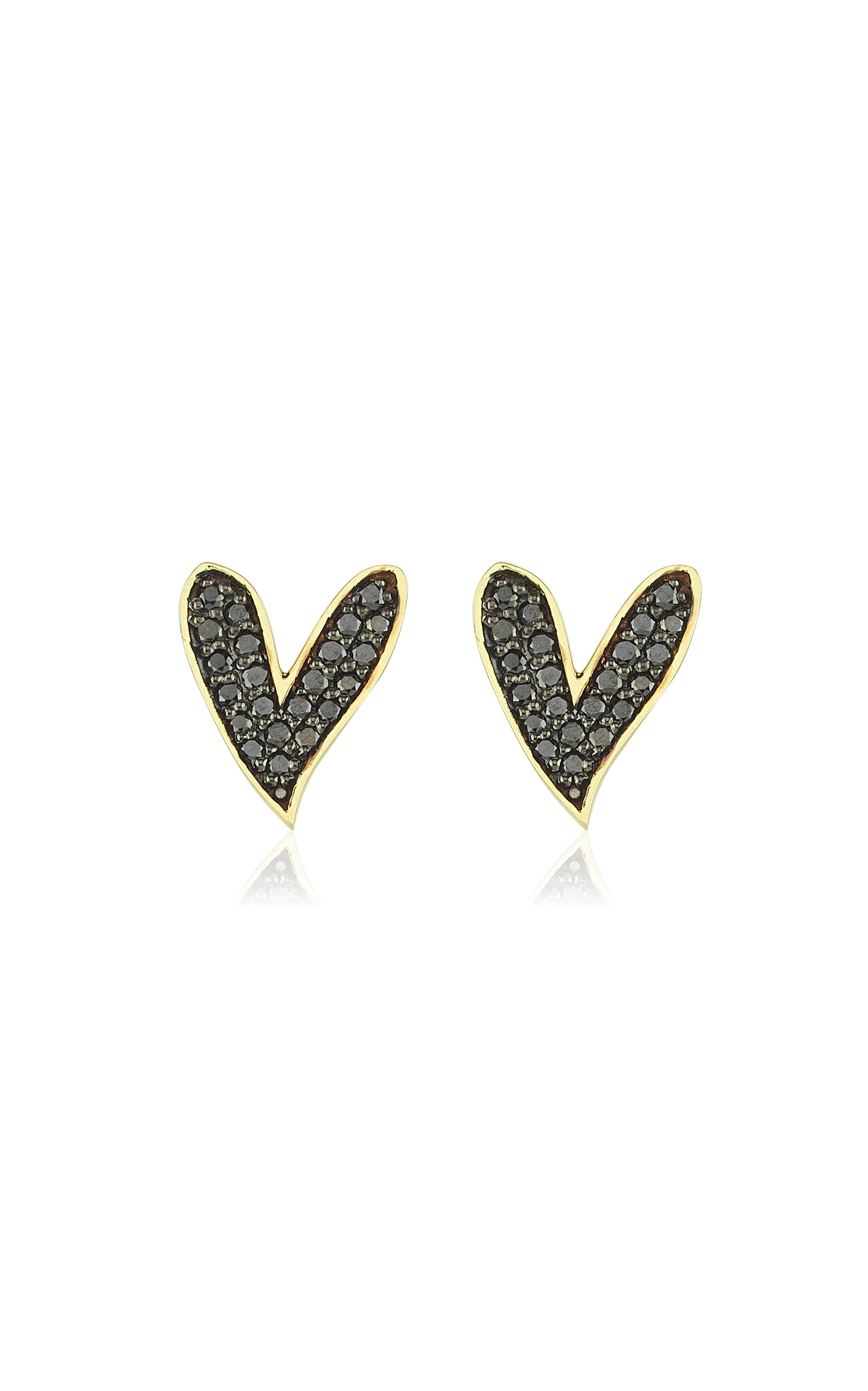 Heart Stud 14K Yellow Gold Black Diamond Earrings