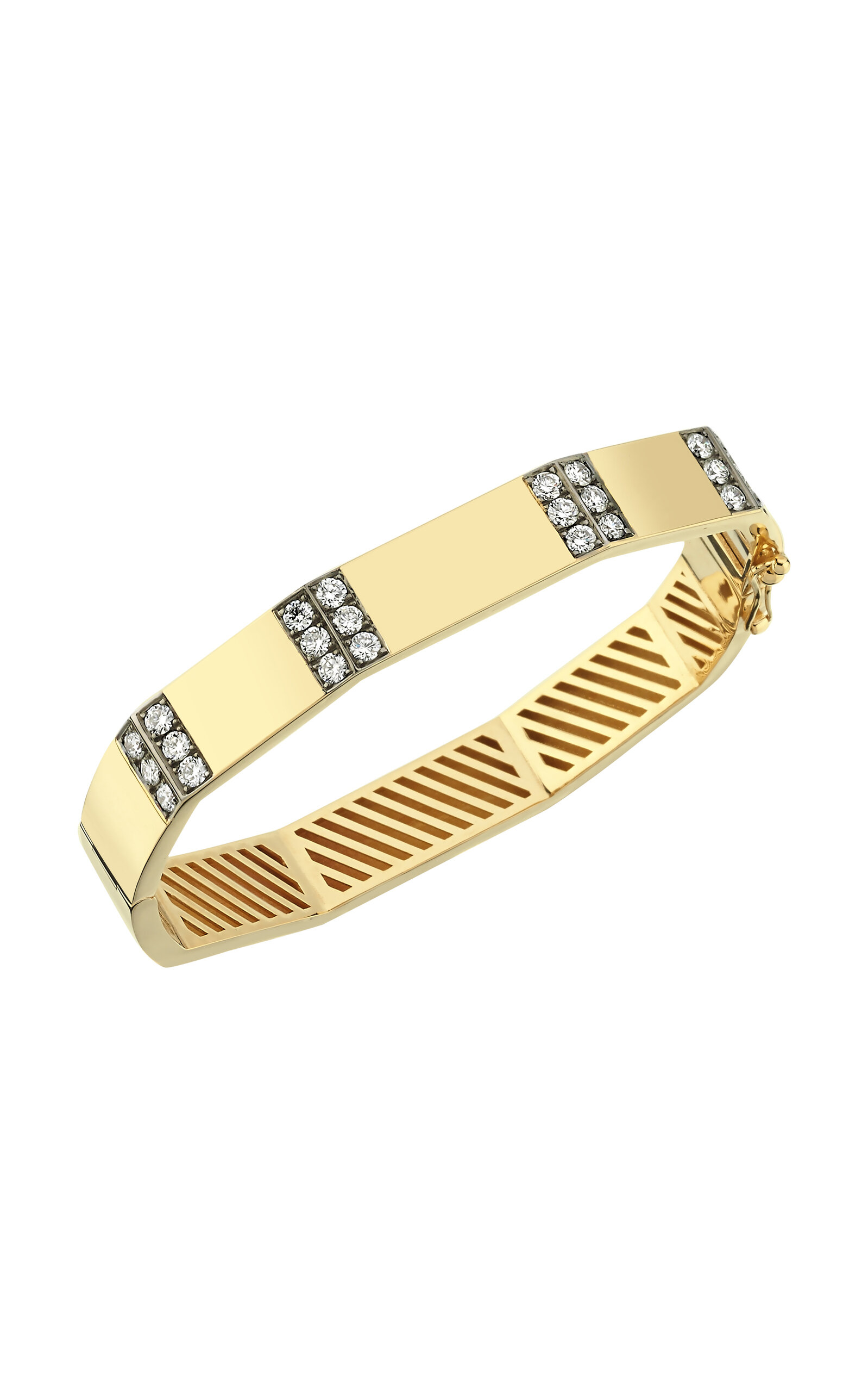 Geometric 14K Yellow Gold Diamond Bangle