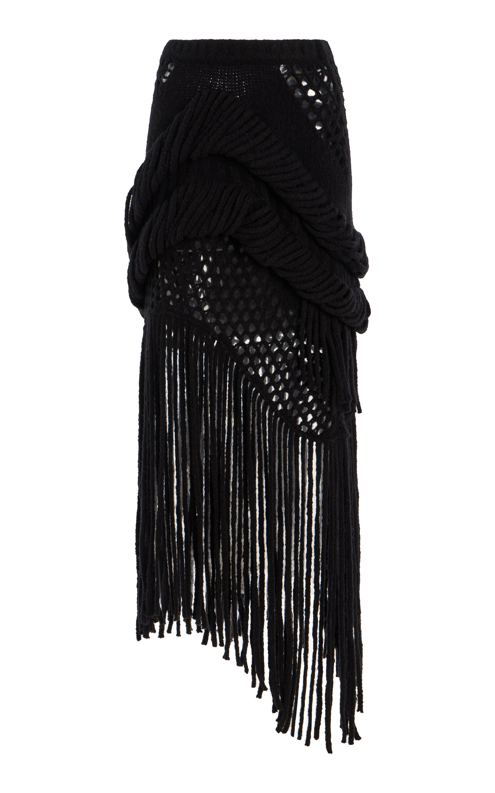 Medusa Fringed Merino Wool Midi Skirt