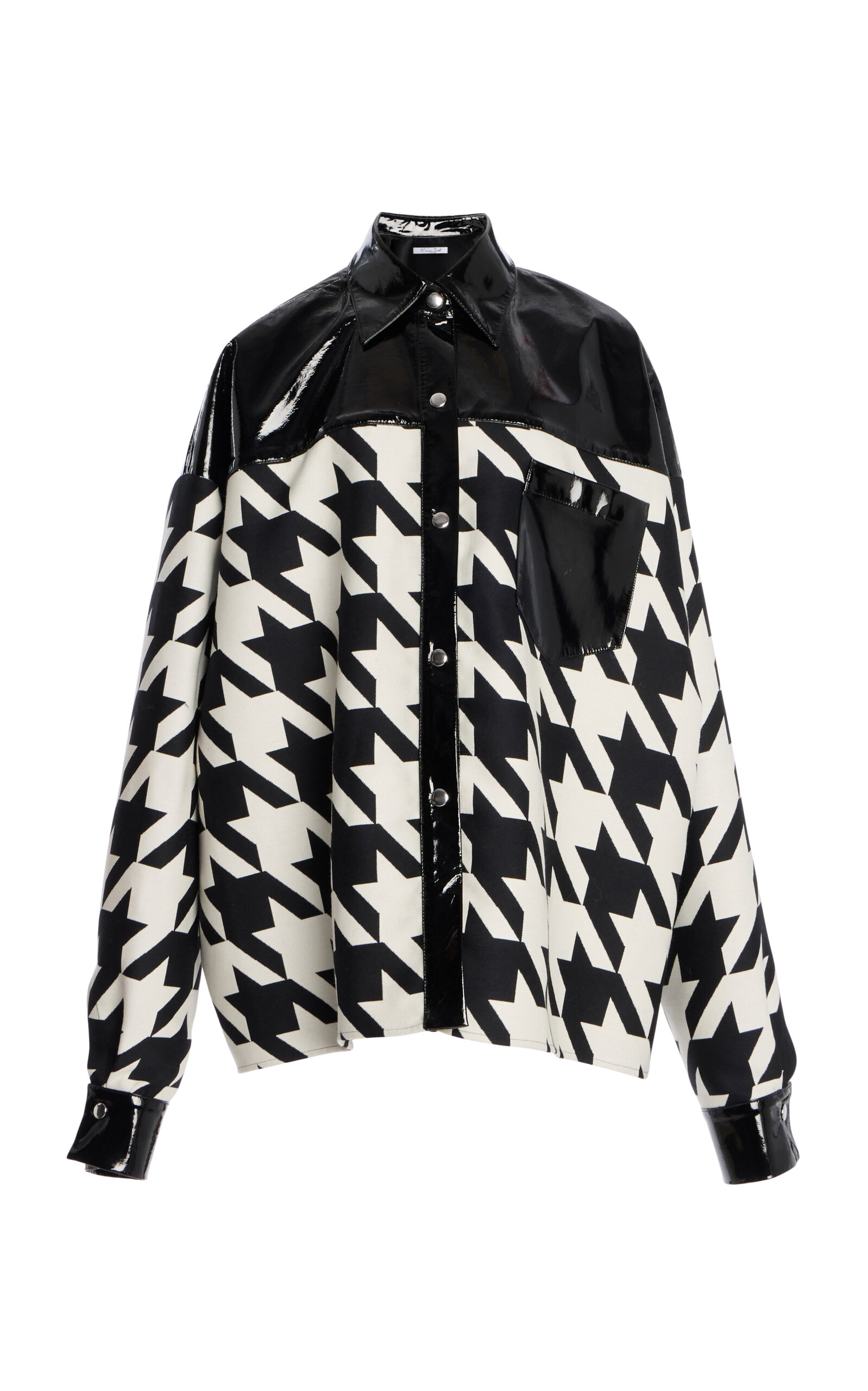 Oversized Houndstooth Leather Yoke Top