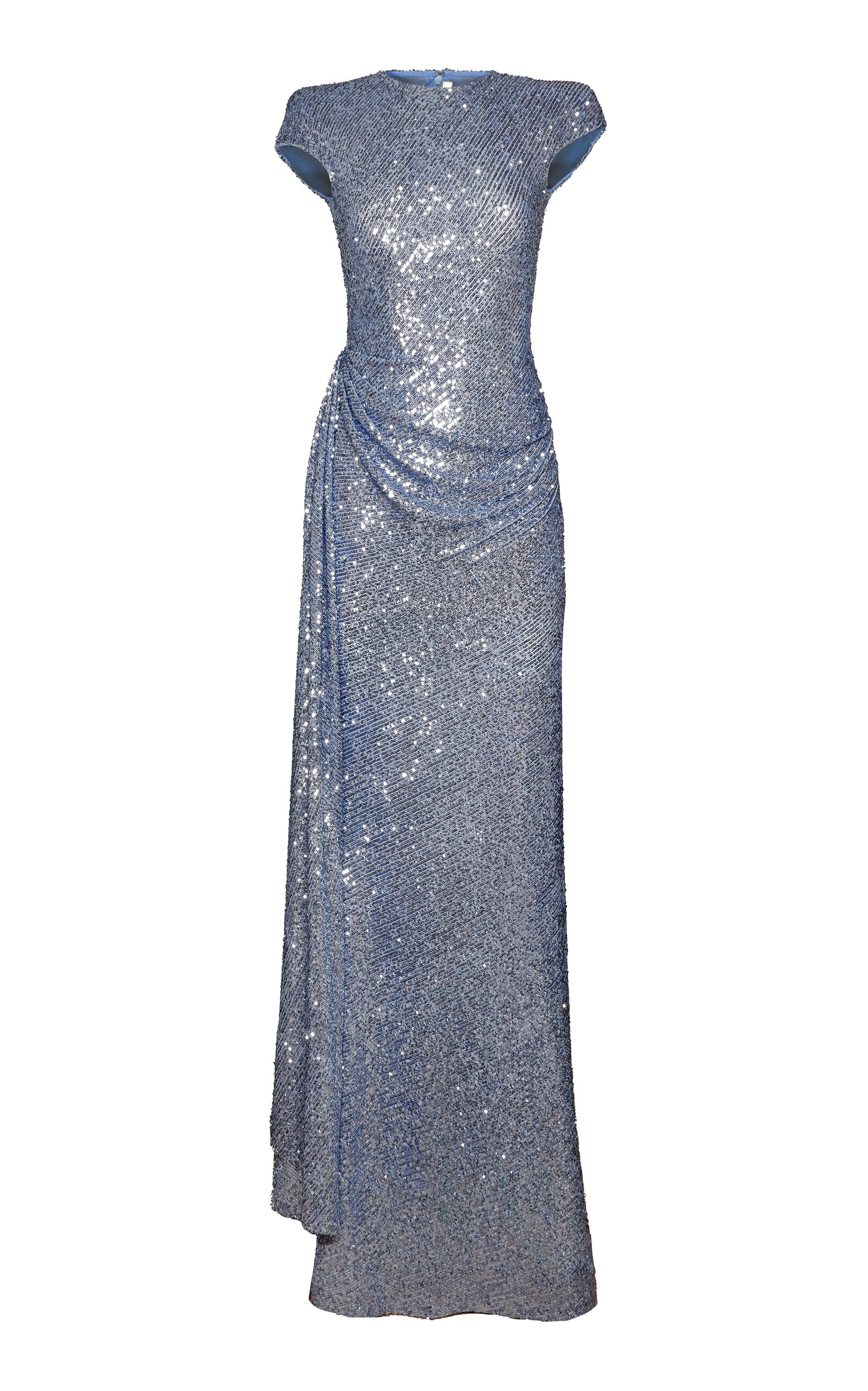 Draped Embellished Stretch-Sequin Gown