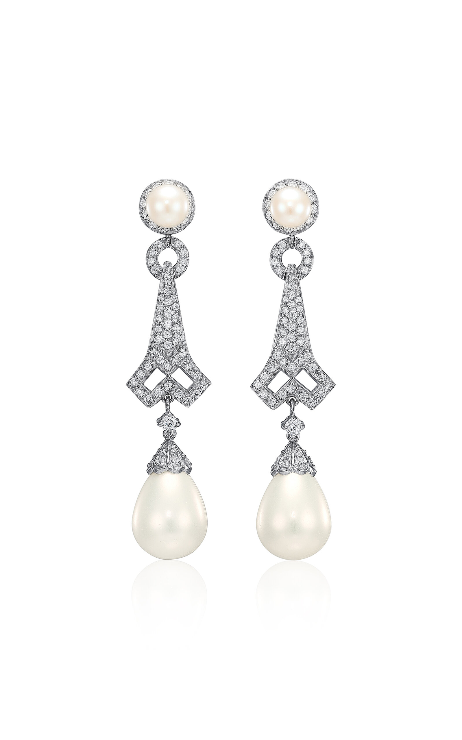 18k White Gold and Rhodium Vermeil Pearl Lattice Earrings