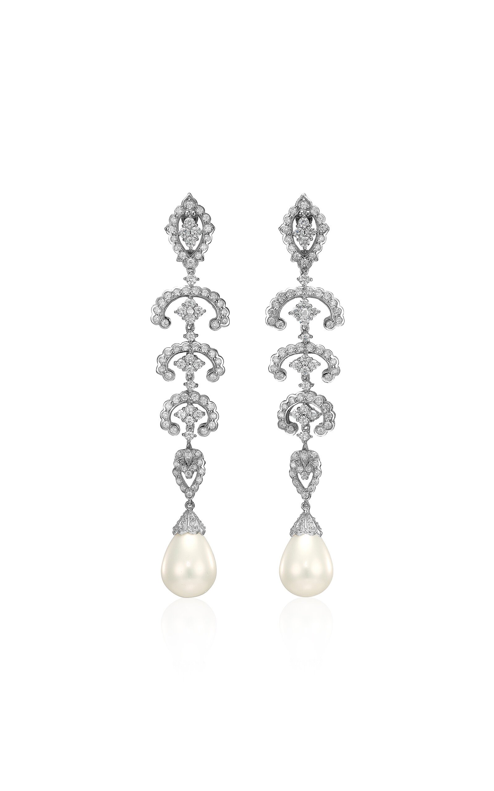 18k White Gold and Rhodium Vermeil Pearl Scallop Lace Earrings