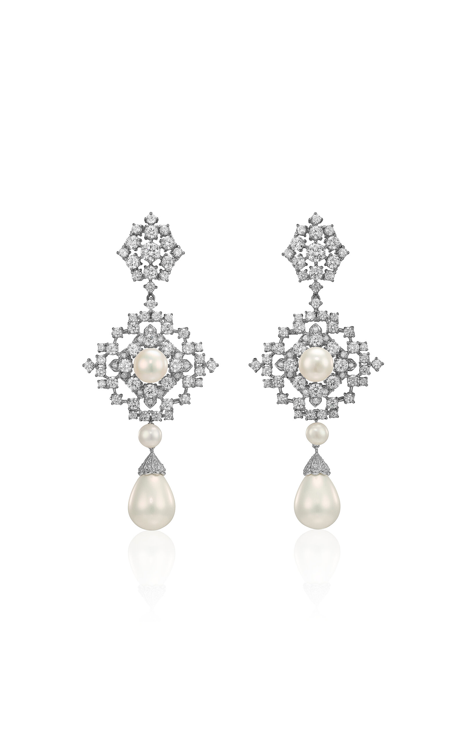 18k White Gold and Rhodium Vermeil Pearl Pixelise Earrings