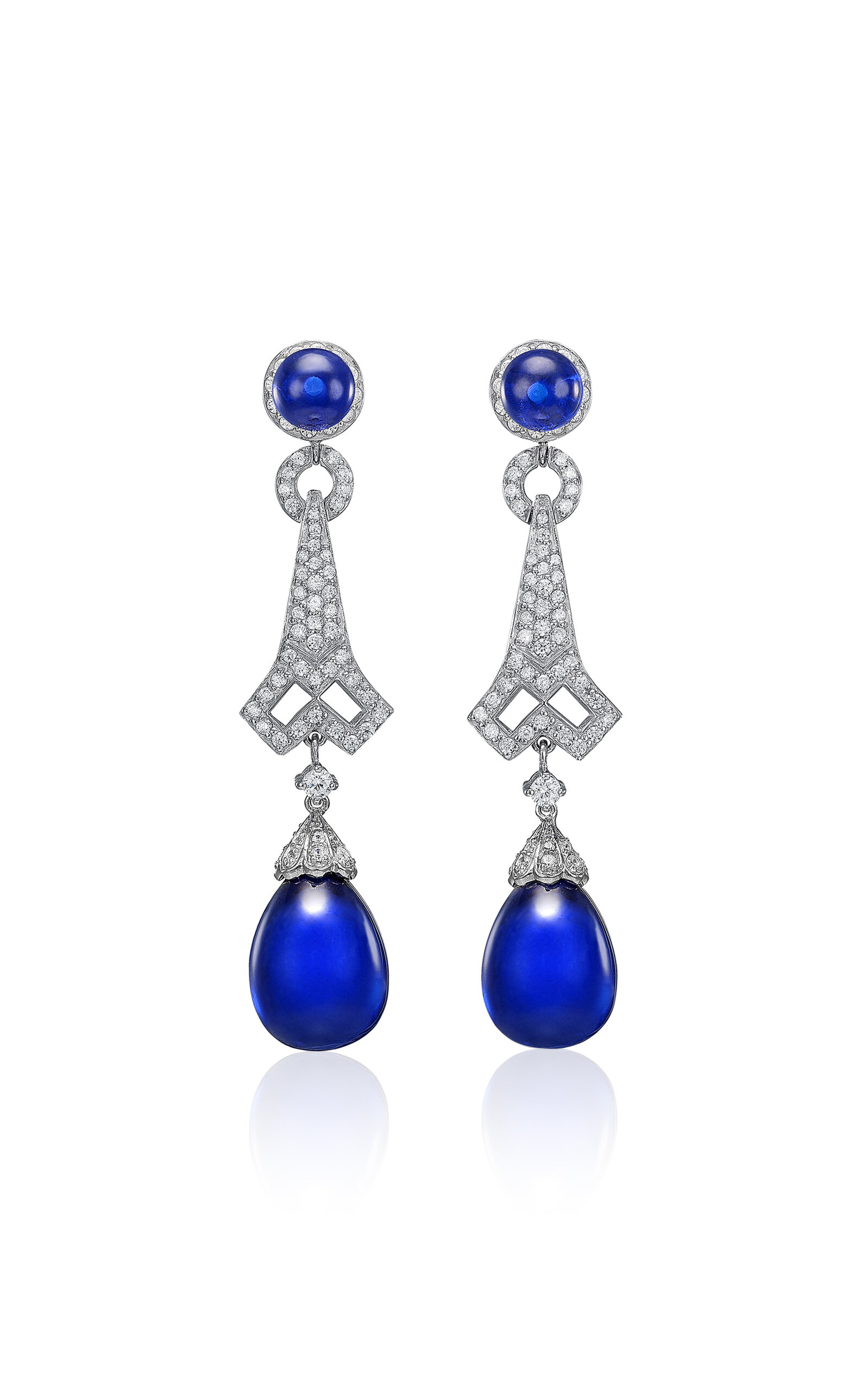 18k White Gold and Rhodium Vermeil Royal Blue Lattice Earrings