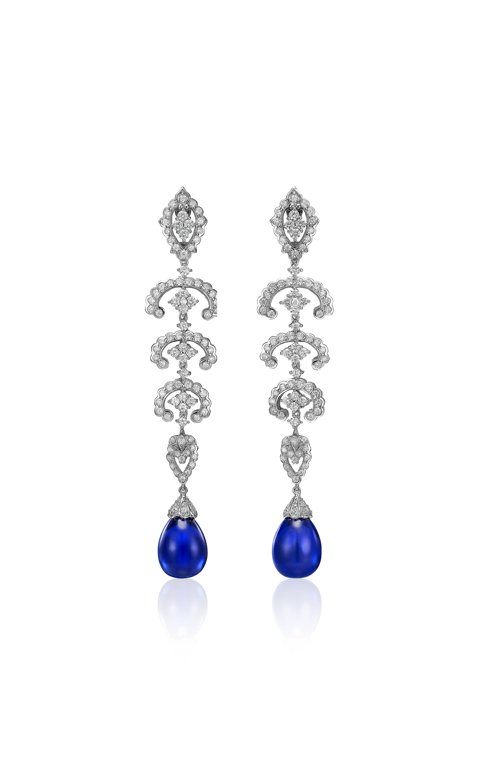 18k White Gold and Rhodium Vermeil Royal Blue Scallop Lace Earrings