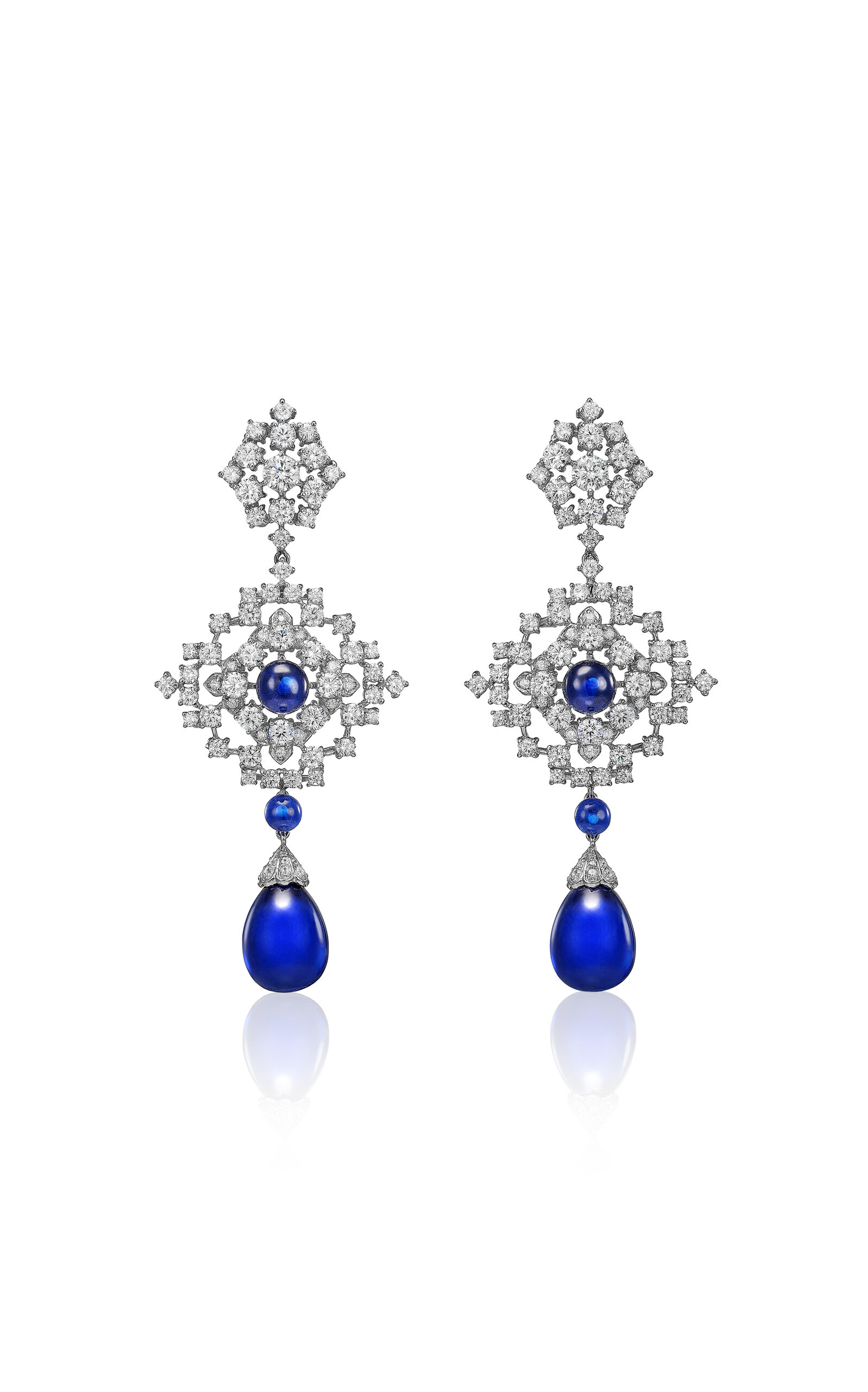 18k White Gold and Rhodium Vermeil Royal Blue Pixelise Earrings