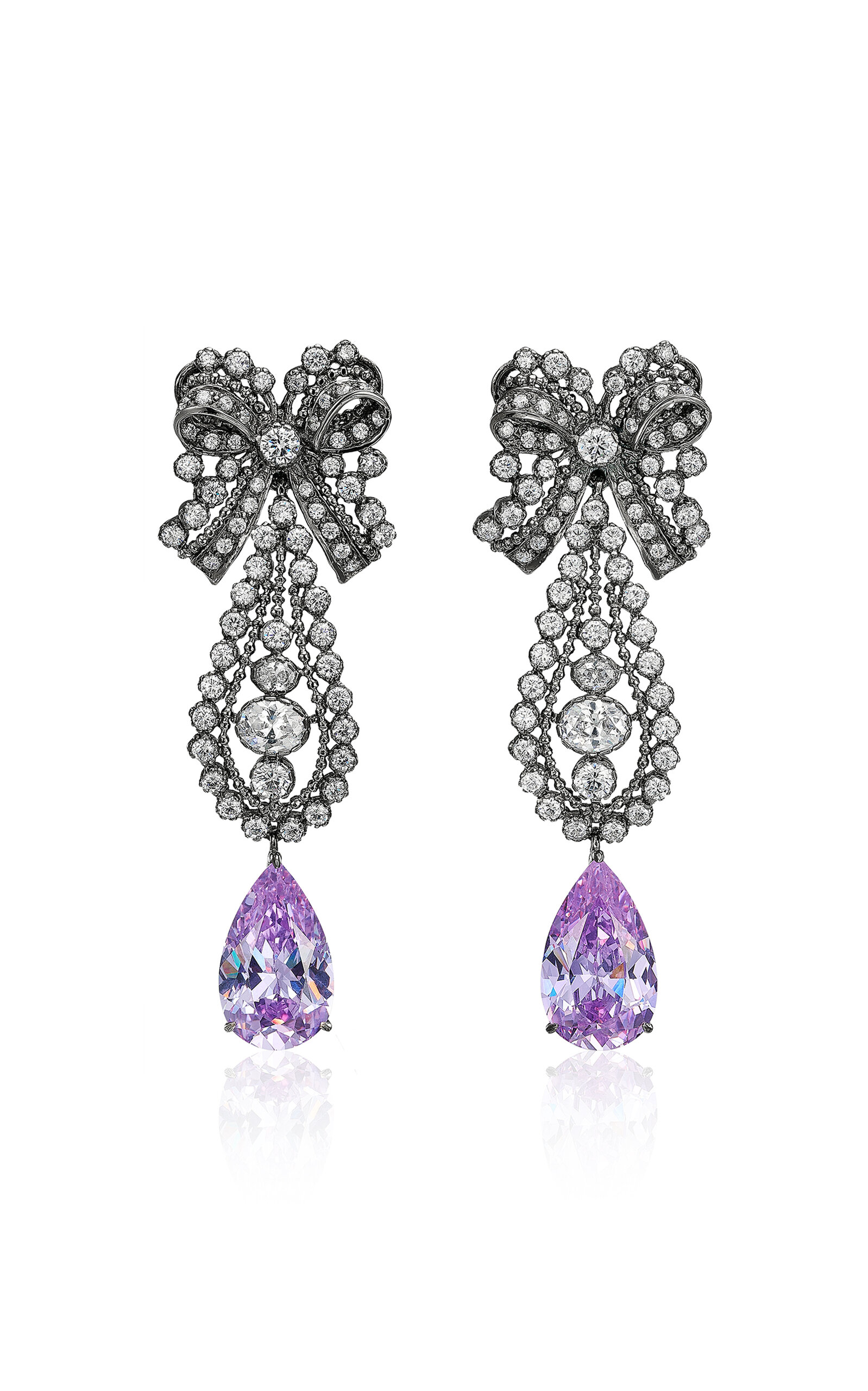 18k White Gold and Rhodium Vermeil Lilac Dentelle Bow Earrings