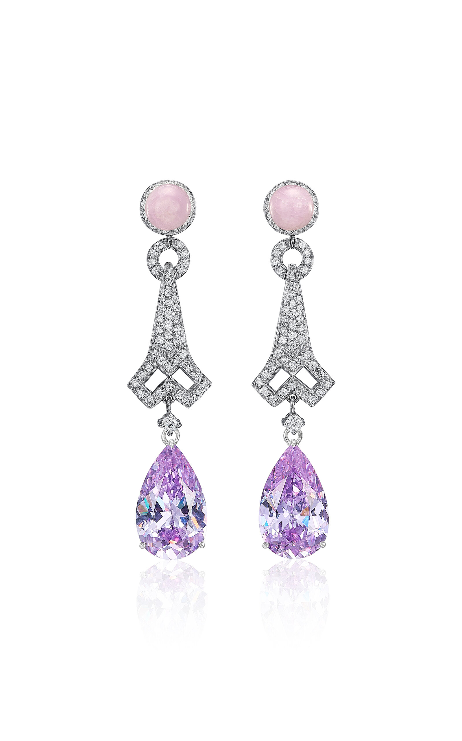 18k White Gold and Rhodium Vermeil Lilac Lattice Earrings