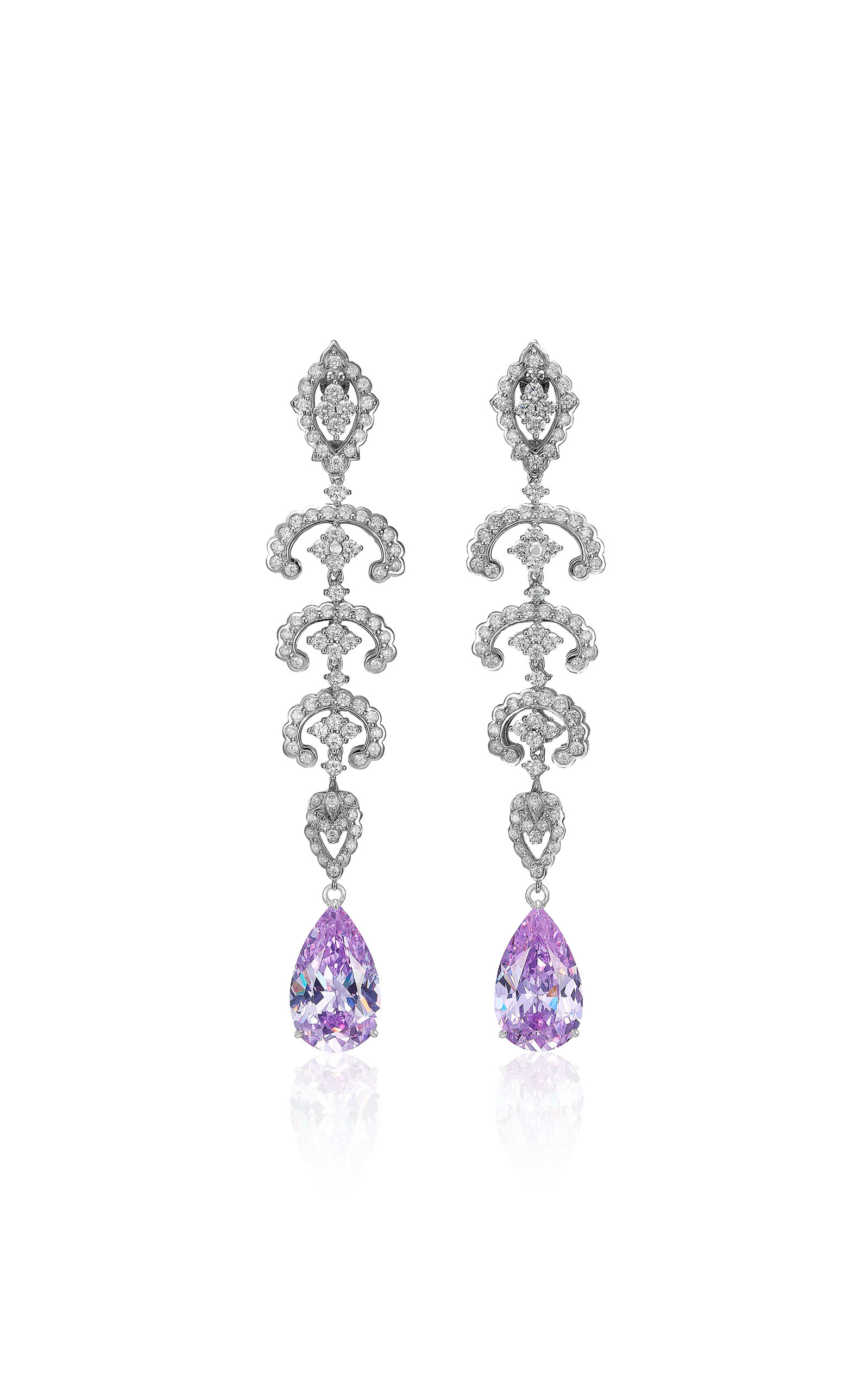 18k White Gold and Rhodium Vermeil Lilac Scallop Lace Earrings