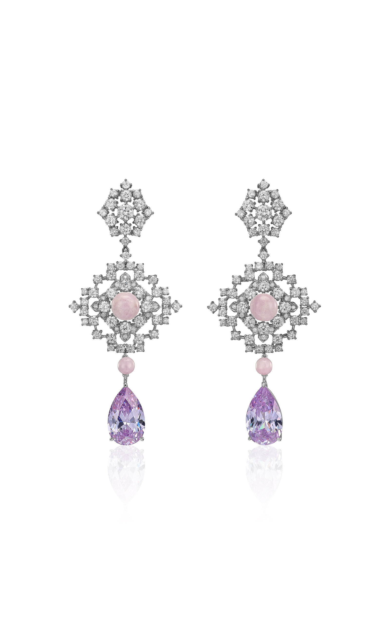 18k White Gold and Rhodium Vermeil Lilac Pixelise Earrings