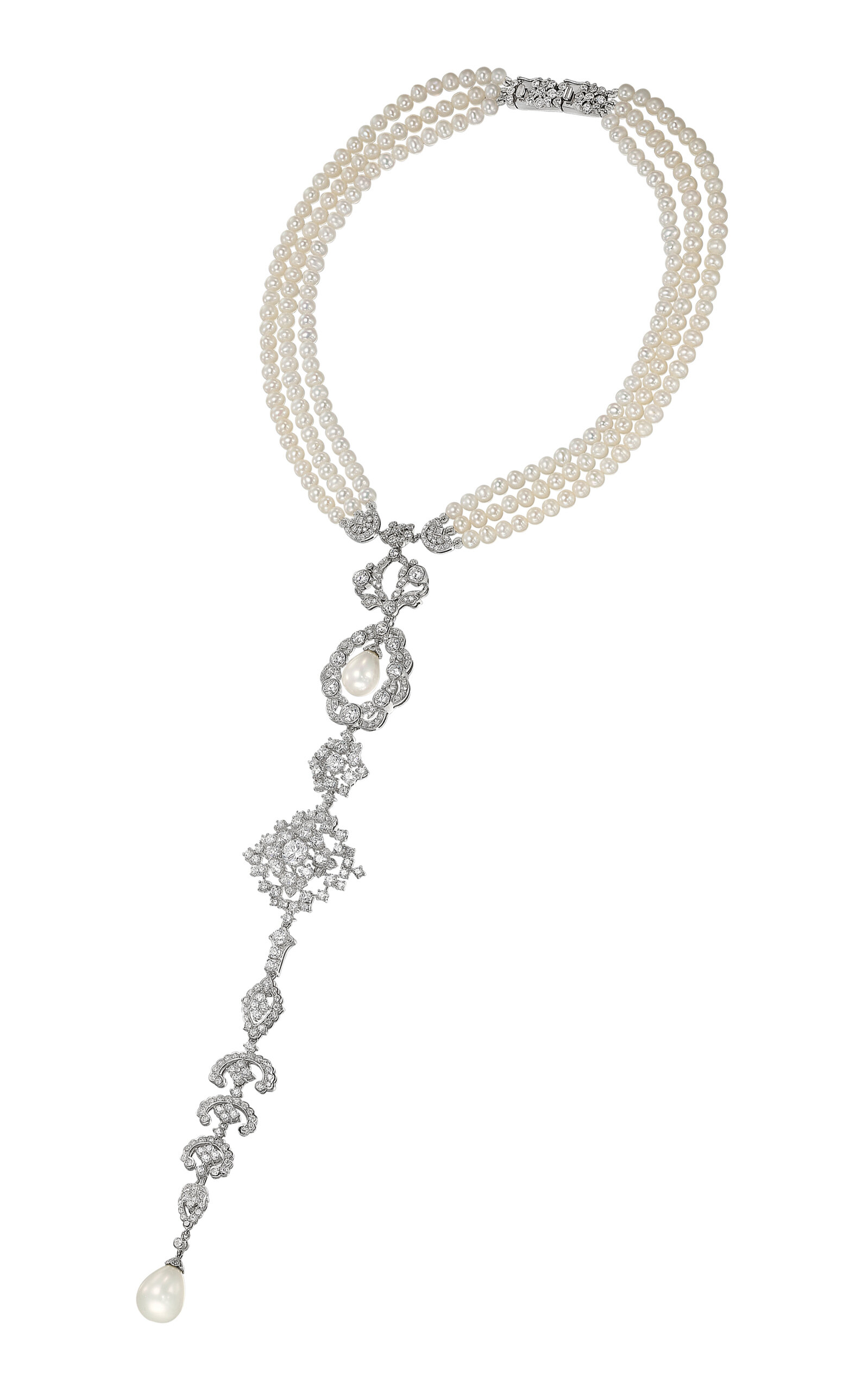 18k White Gold and Rhodium Vermeil Pearl Pixelise Pendant Necklace