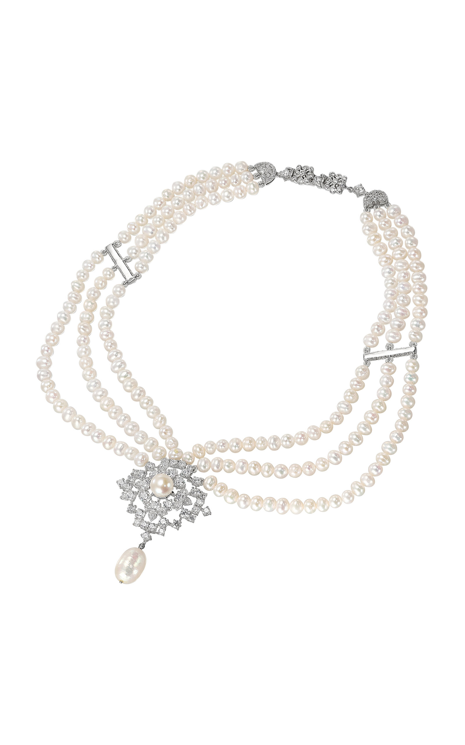 18k White Gold and Rhodium Vermeil Pearl Pixelise Necklace