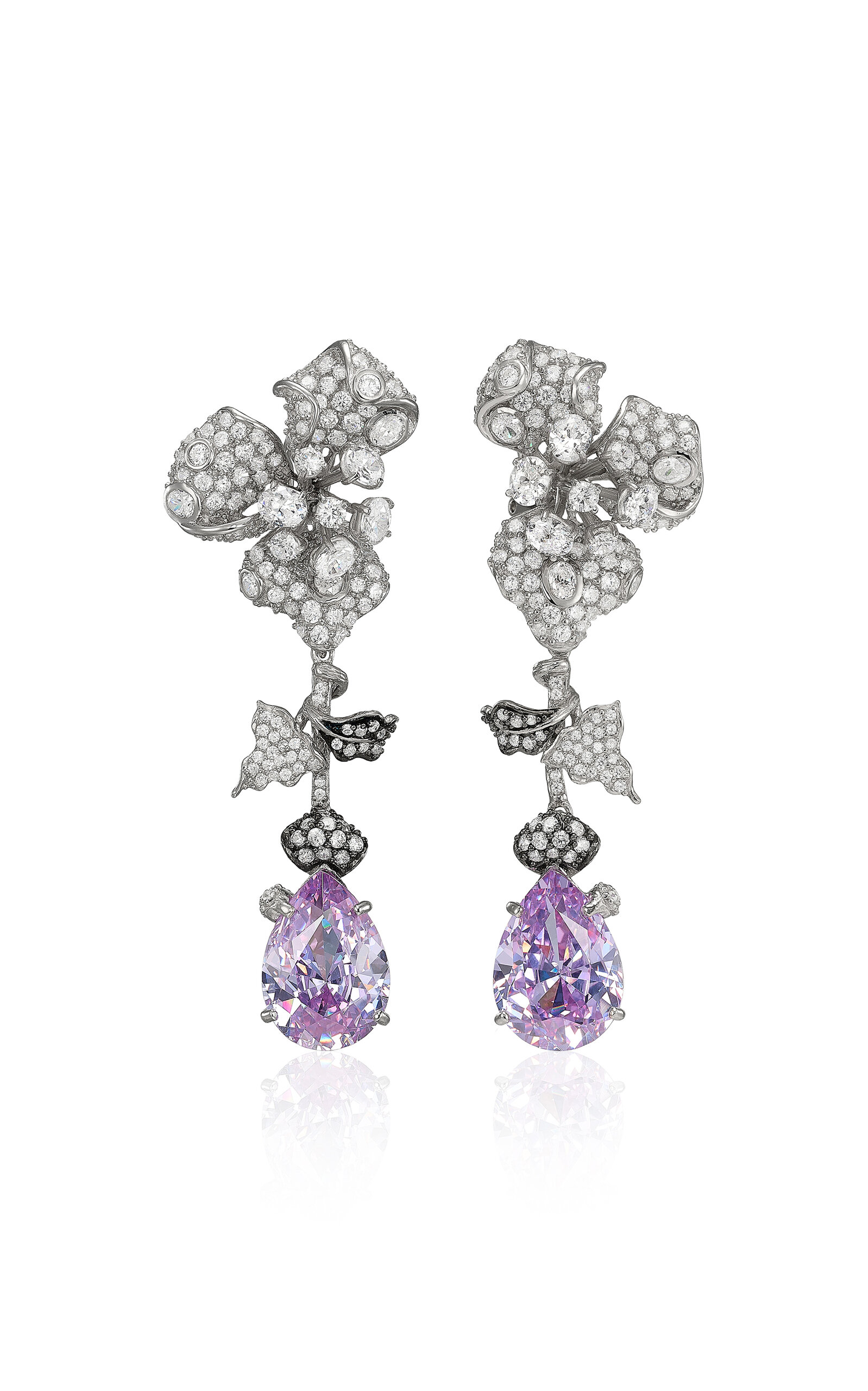 18k White Gold and Rhodium Vermeil Lilac Orchid Earrings