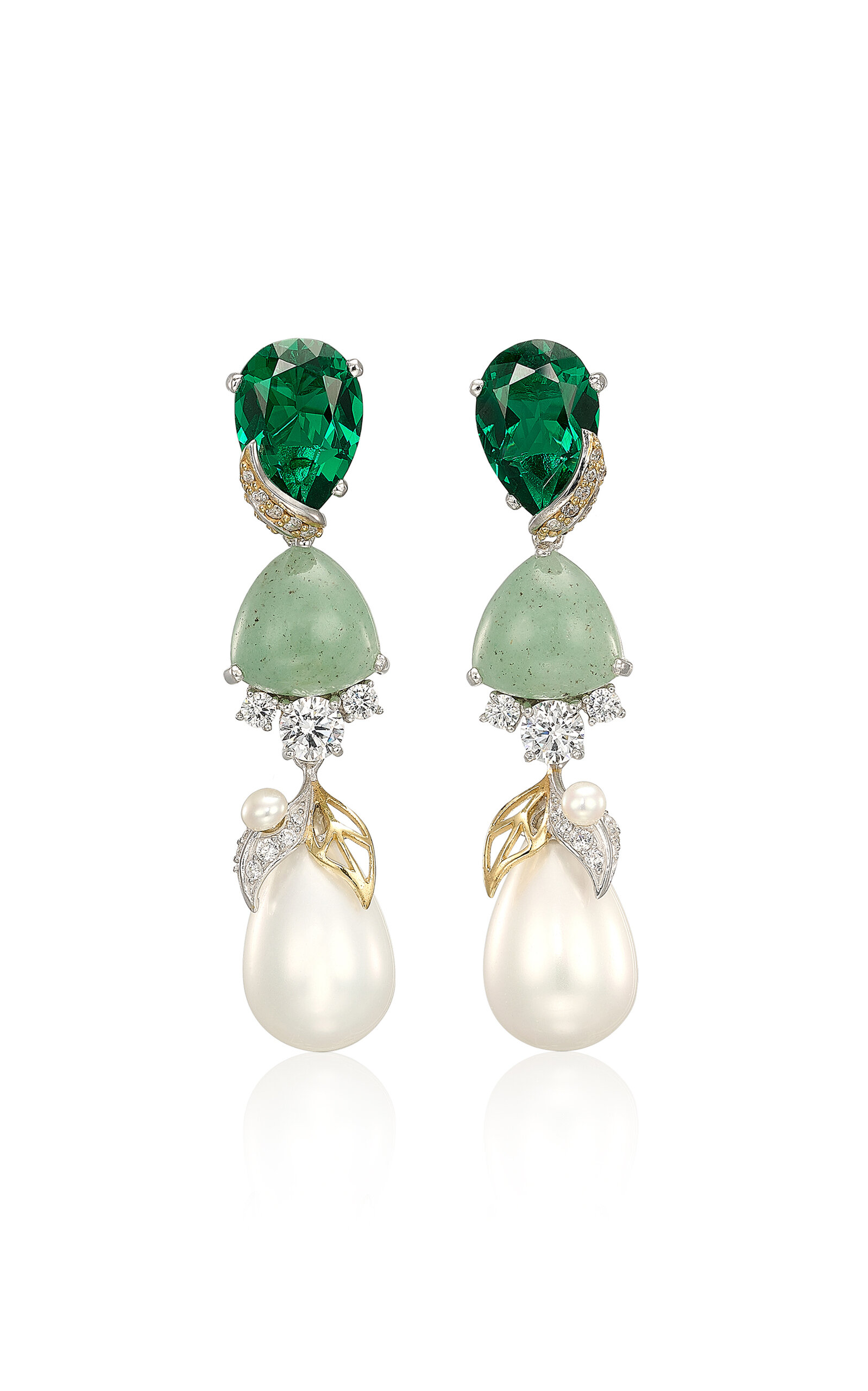 18k White Gold and Rhodium Vermeil Emerald Jade Pearl Berry Earrings