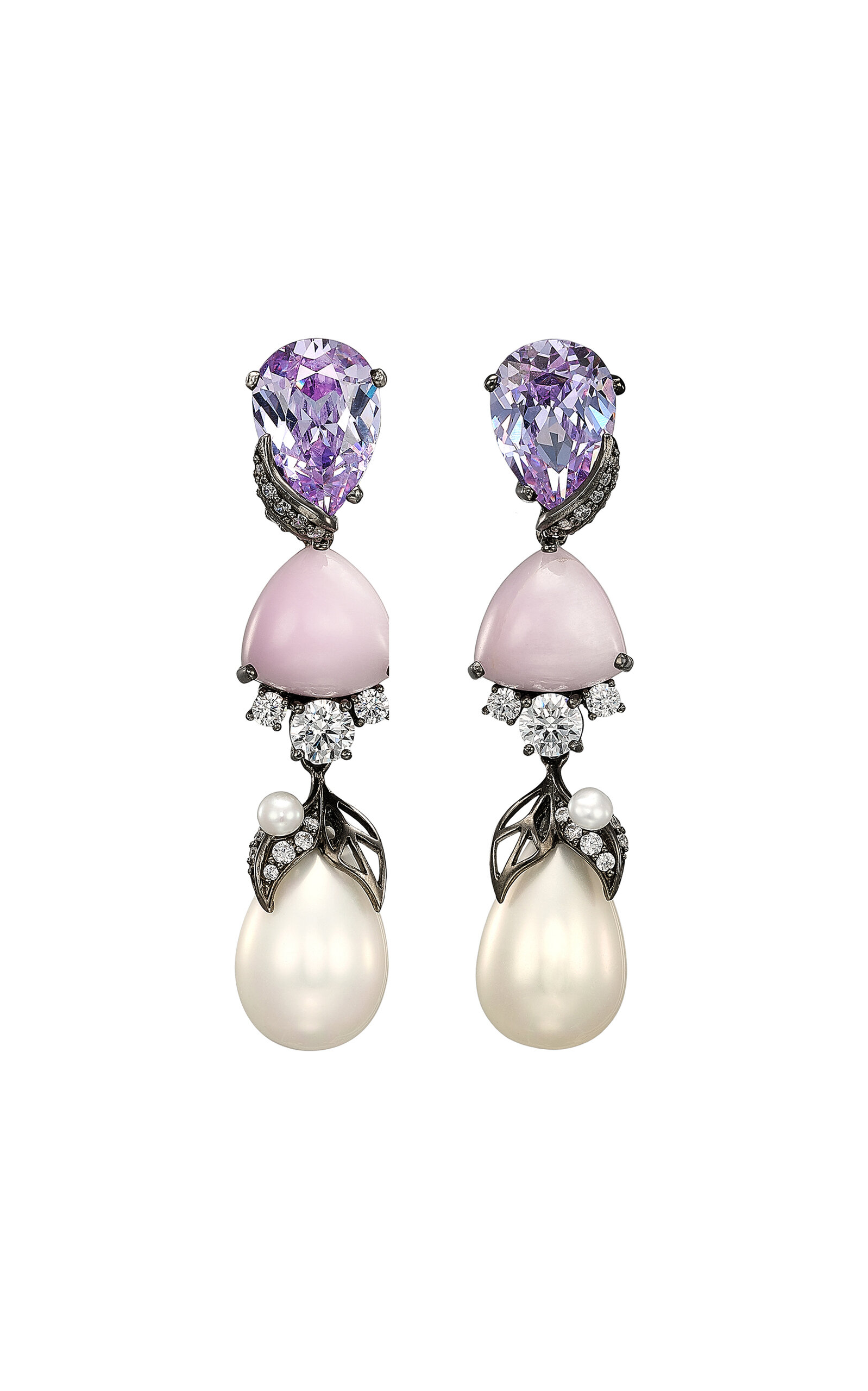 18k White Gold and Rhodium Vermeil Lavender Pearl Berry Earrings