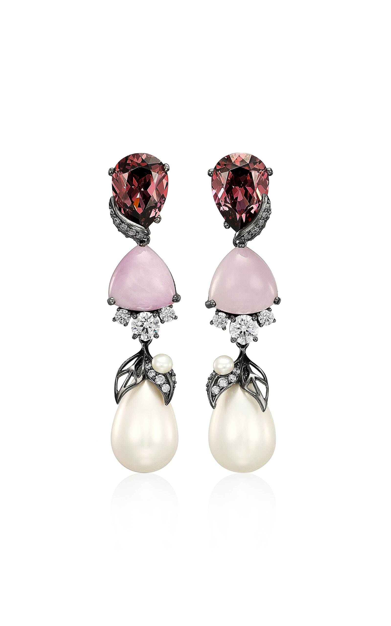 18k White Gold and Rhodium Vermeil Tourmaline Pearl Berry Earrings