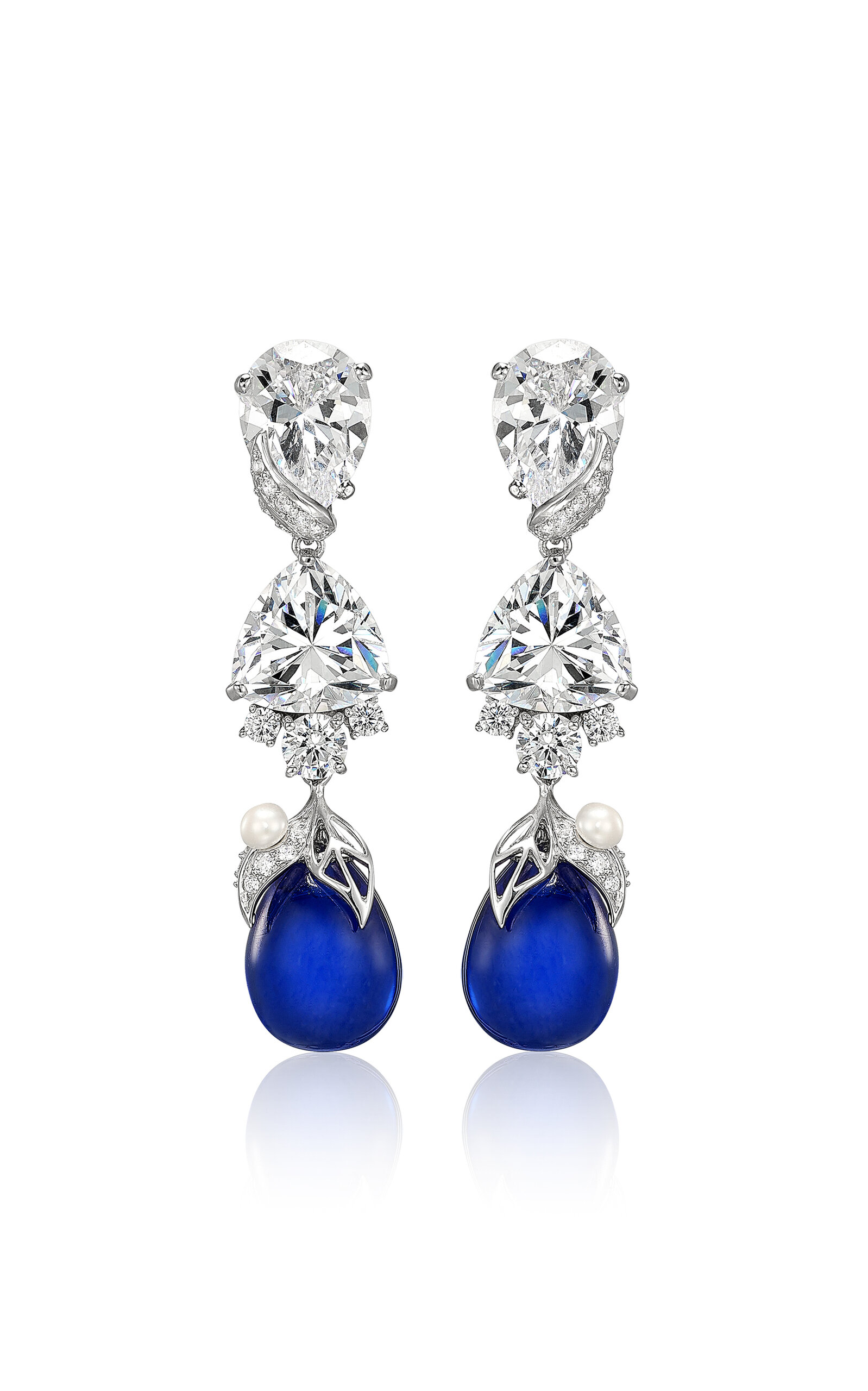 18k White Gold and Rhodium Vermeil Royal Blue Drop Berry Earrings