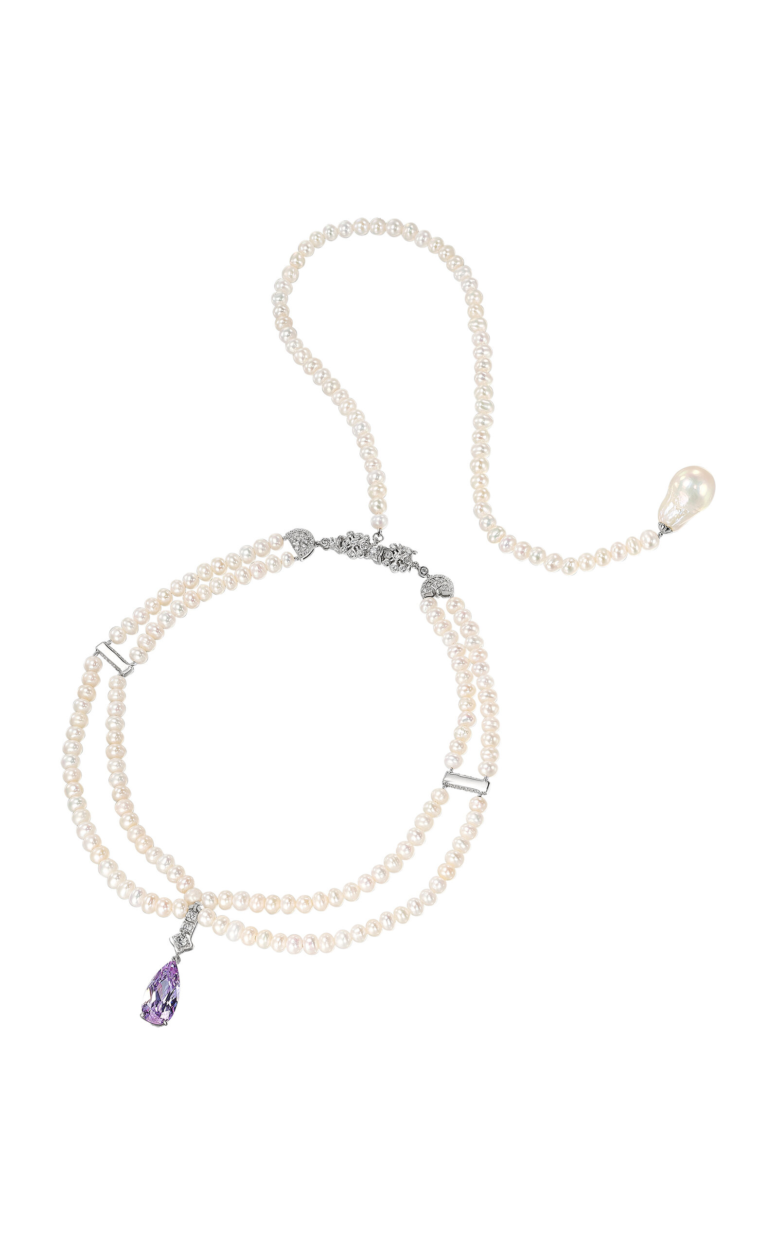 18k White Gold and Rhodium Vermeil Lavender Pearl Pendant Drop Necklace