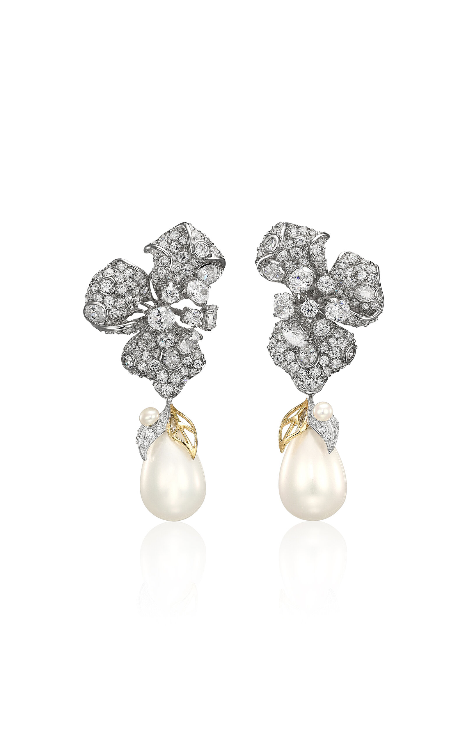 18k White Gold and Rhodium Vermeil Pearl Blossom Earrings