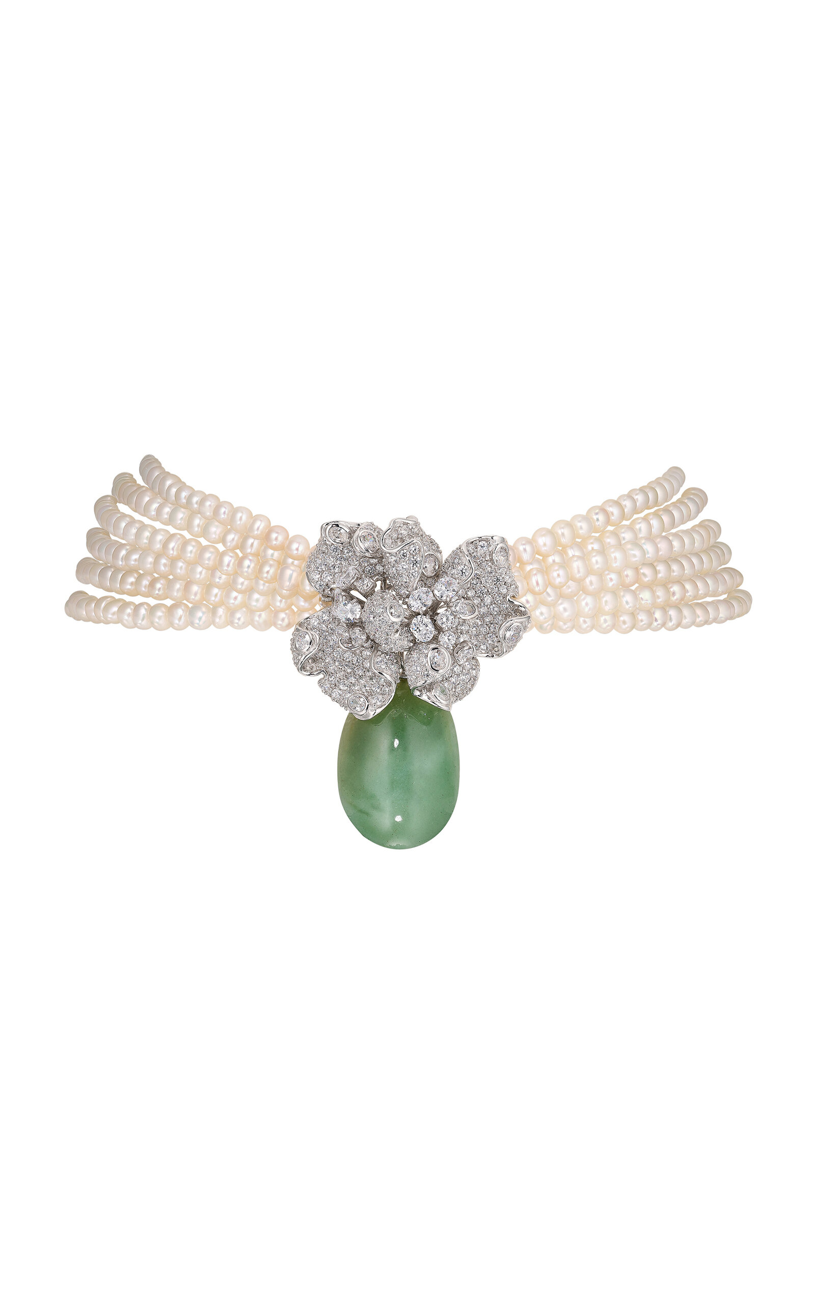 18k White Gold and Rhodium Vermeil Jade Pearl Bloomingdale Choker