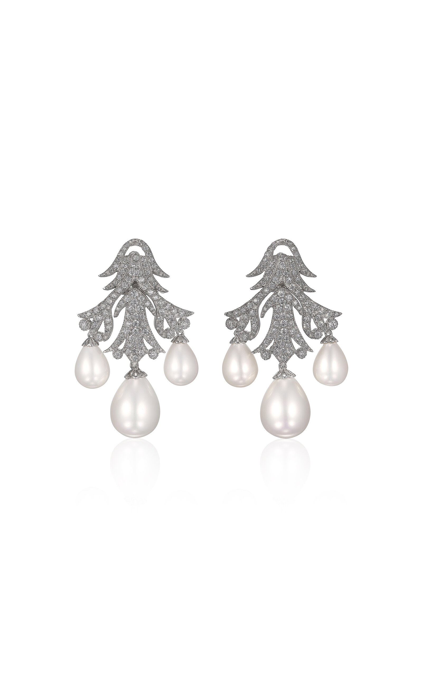 18k White Gold and Rhodium Vermeil Pearl Phoenix Earrings