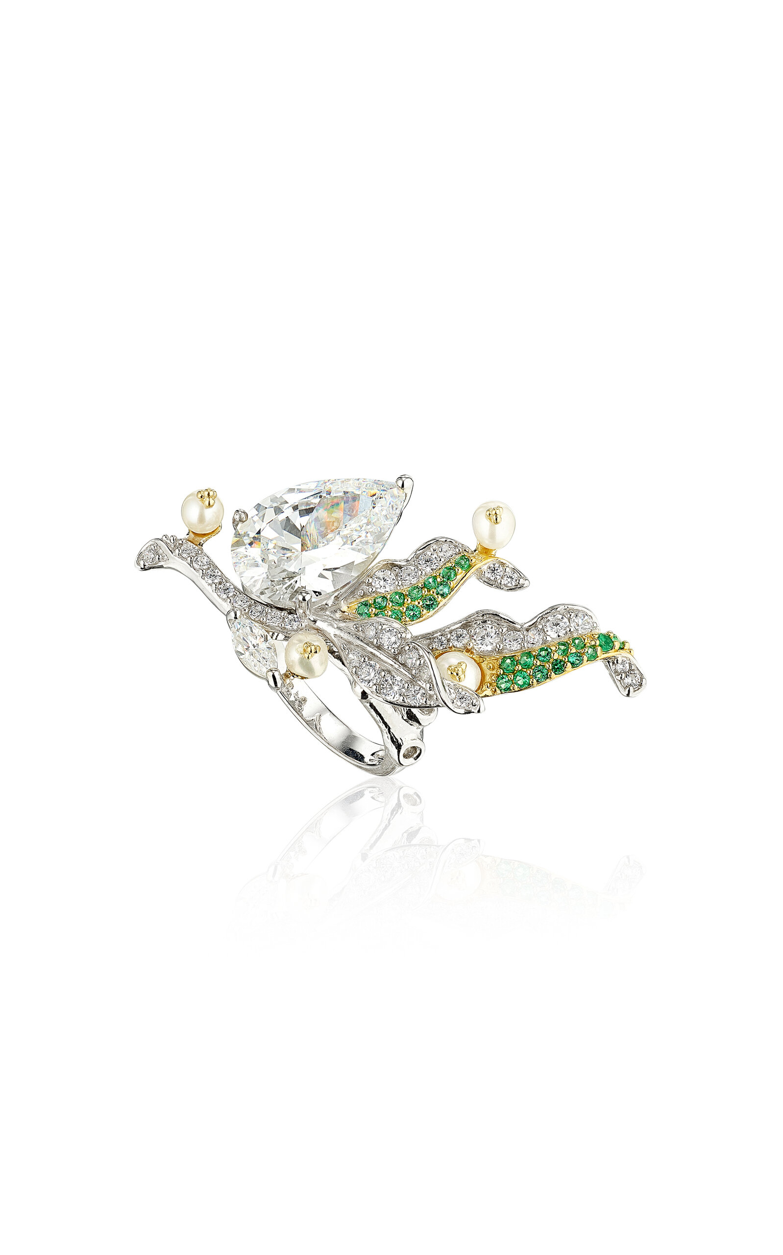 18k Yellow and White Gold and Rhodium Vermeil Lily of the Valley Ring