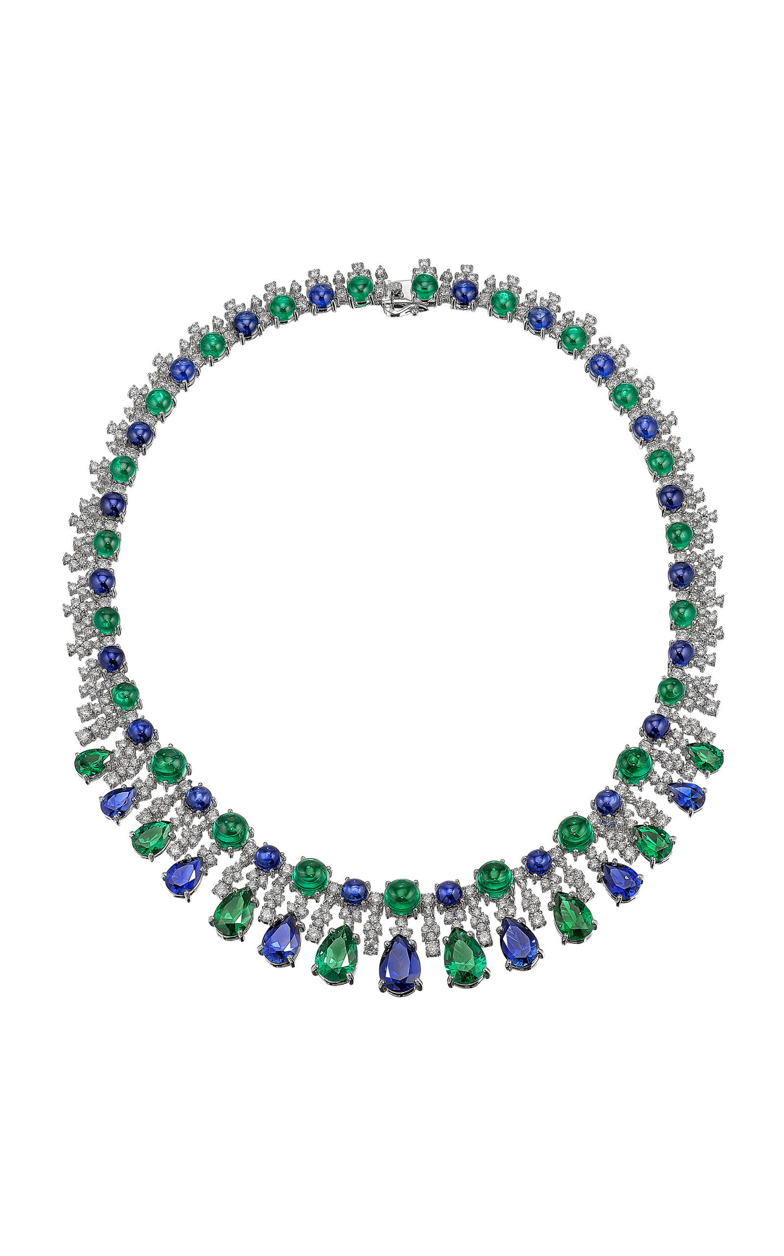 18k White Gold and Rhodium Vermeil Emerald Sapphire Tutti Frutti Necklace