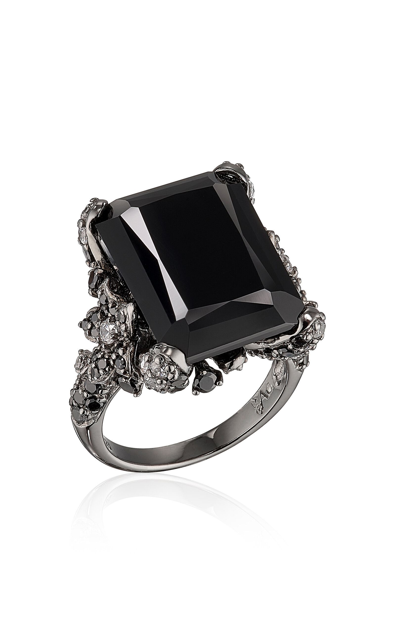 18k White Gold and Black Rhodium Vermeil Black Diamond Cinderella Ring