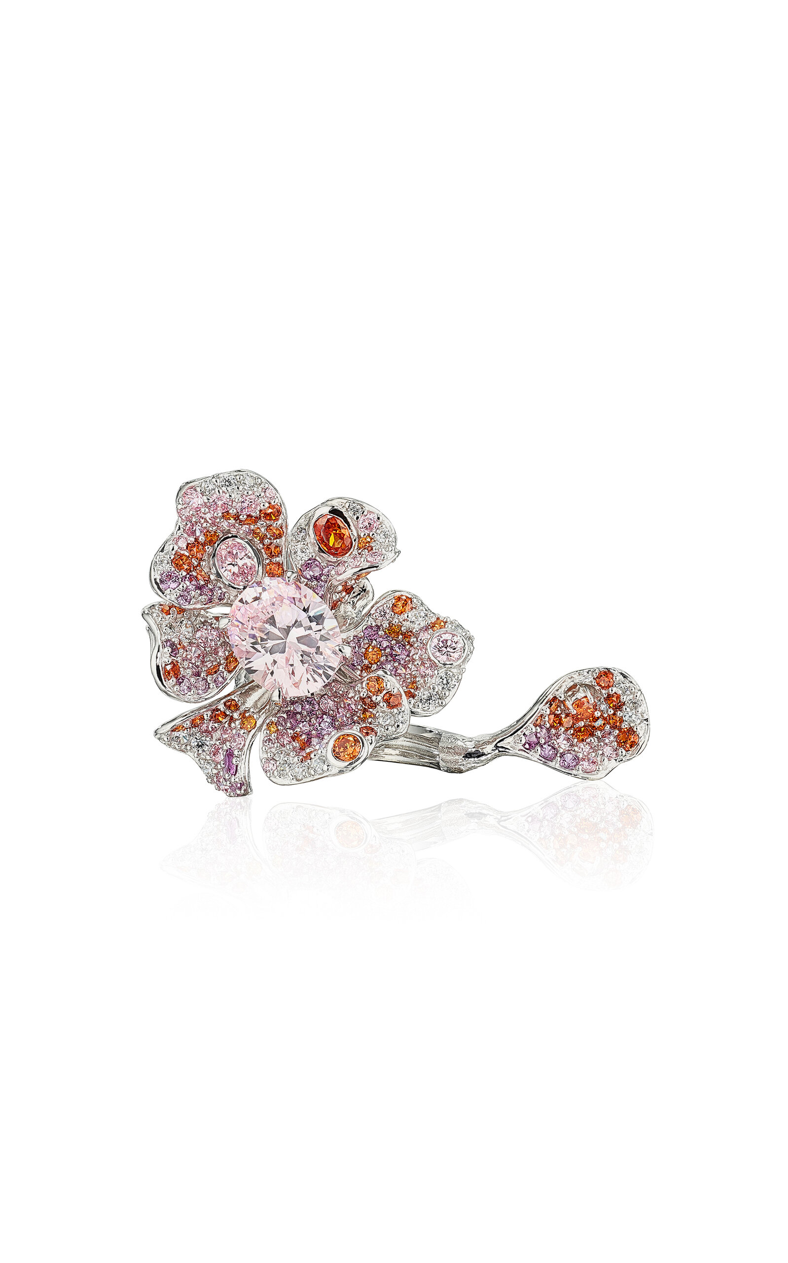 18k White Gold and Rhodium Vermeil Pale Rose Peony Ring