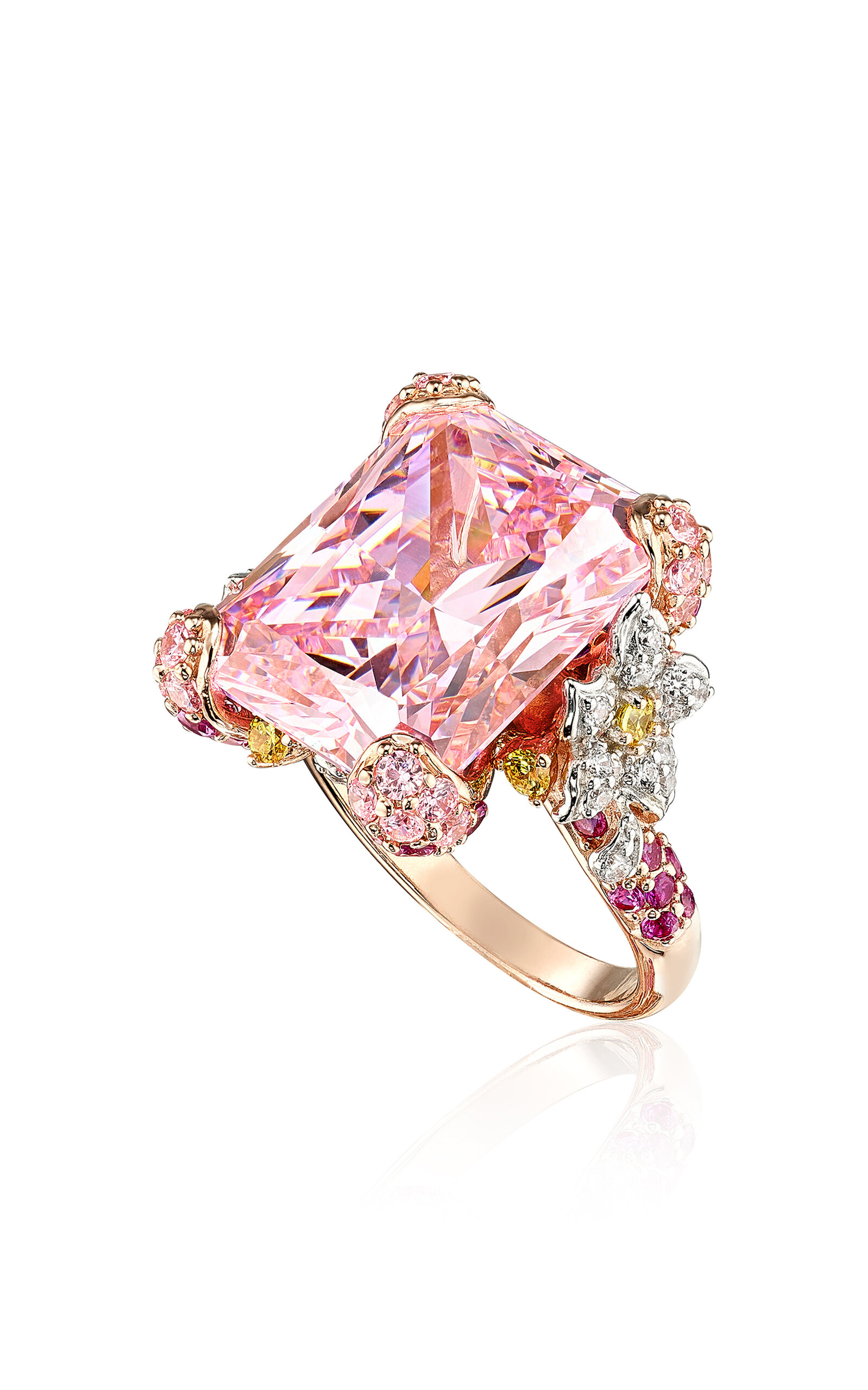 18k Rose Gold; White Gold; and Rhodium Vermeil Pale Rose Cinderella Ring