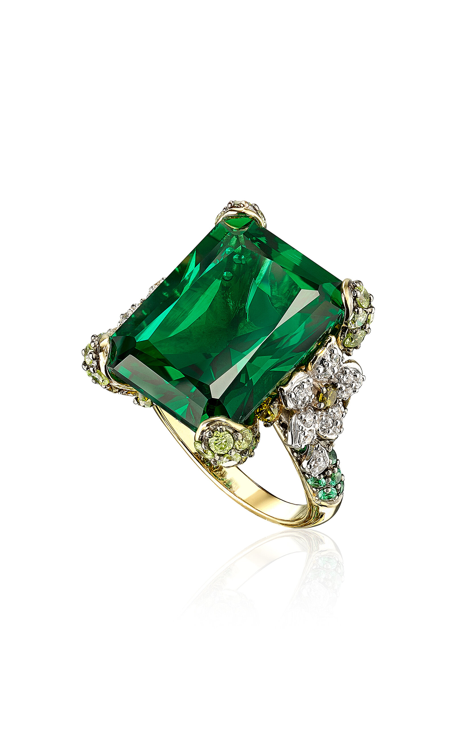 18k Yellow Gold; White Gold; and Rhodium Vermeil Emerald Cinderella Ring