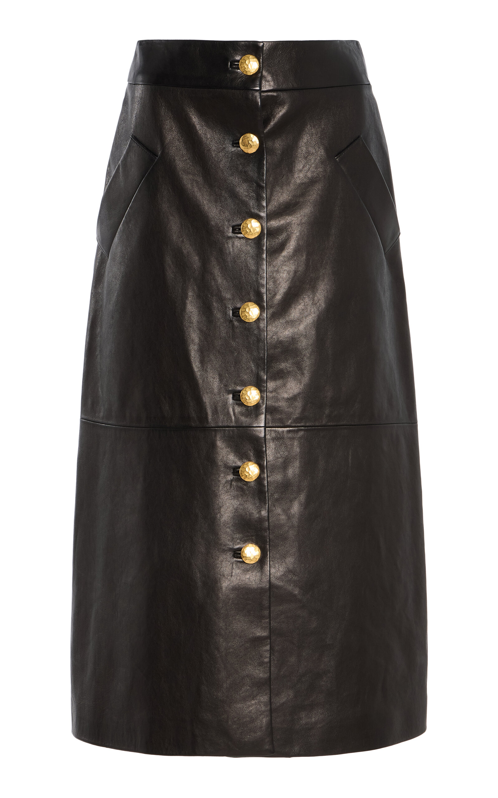 Button Front Leather Skirt