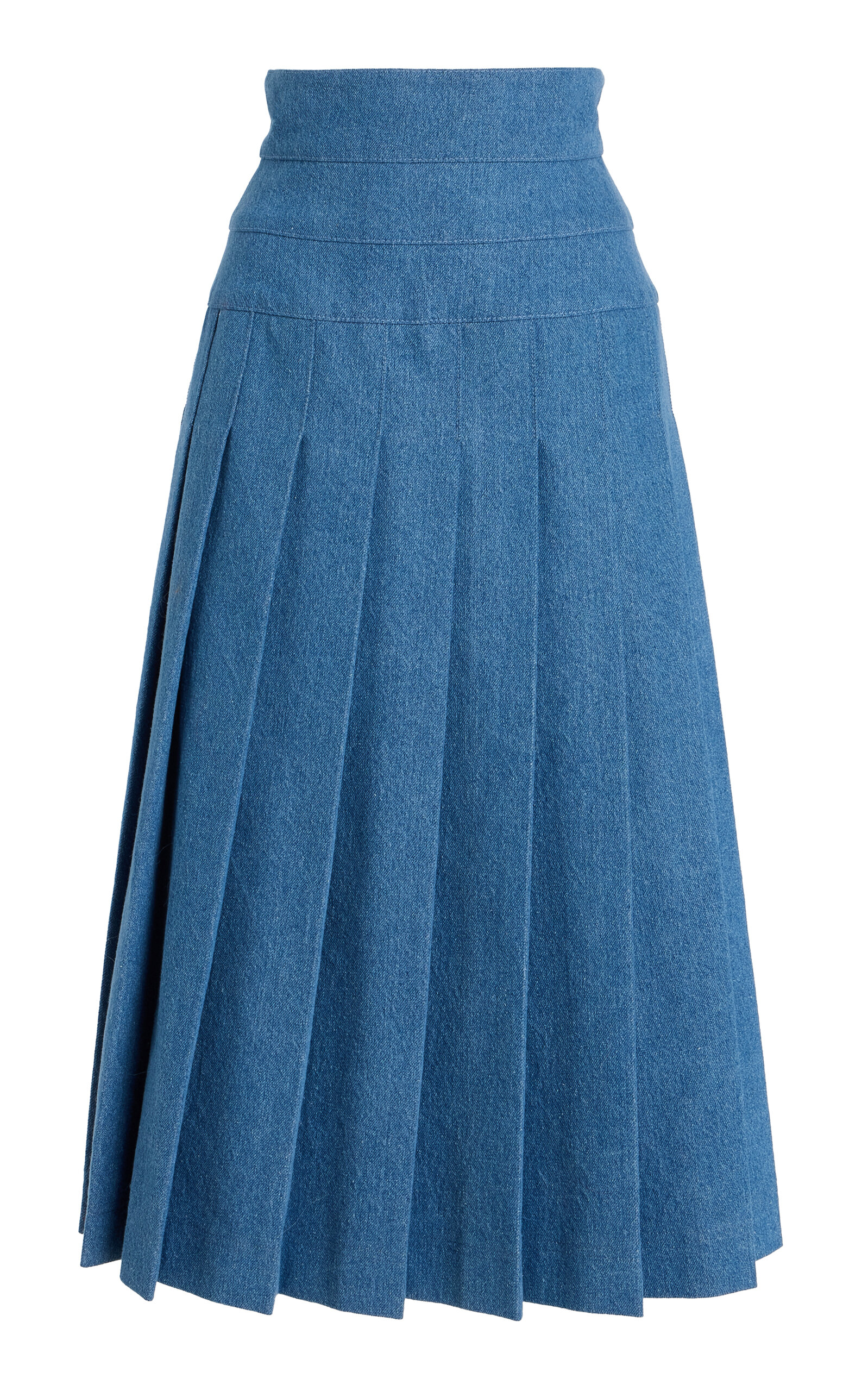 Pleated Cotton Midi Skirt