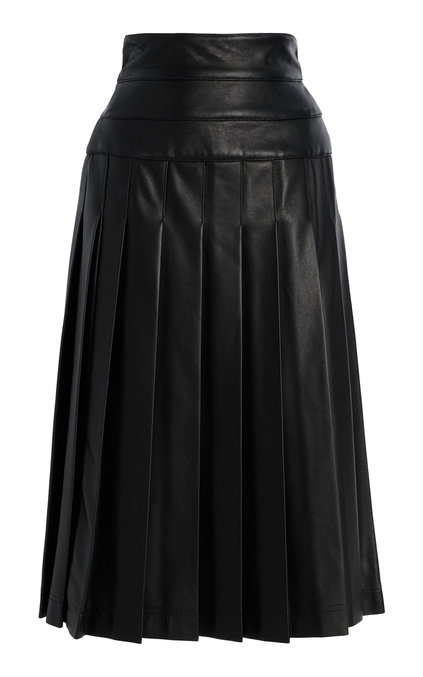 Pleated Leather Midi Skirt