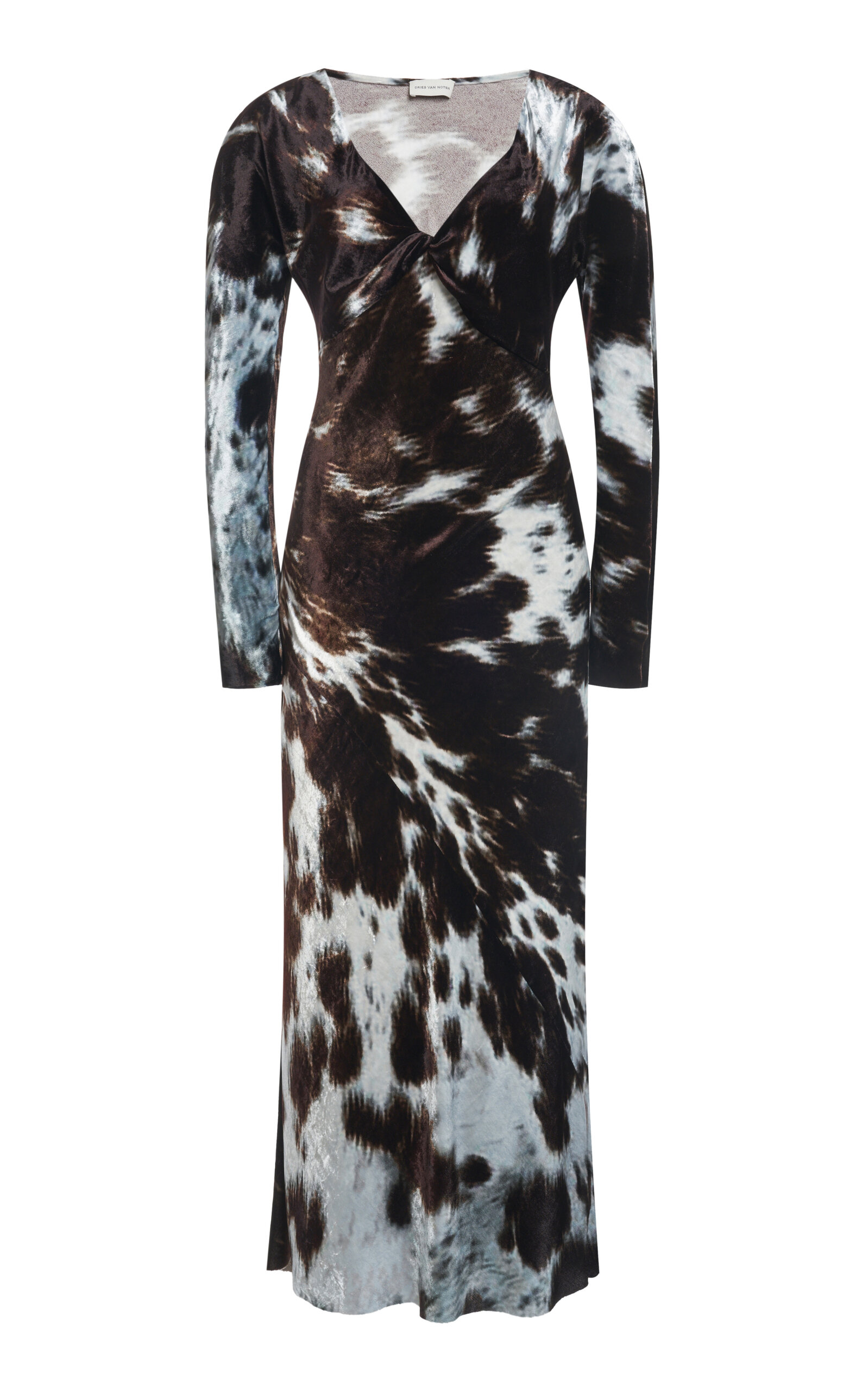 Duska Cow-Printed Silk-Velvet Midi Dress