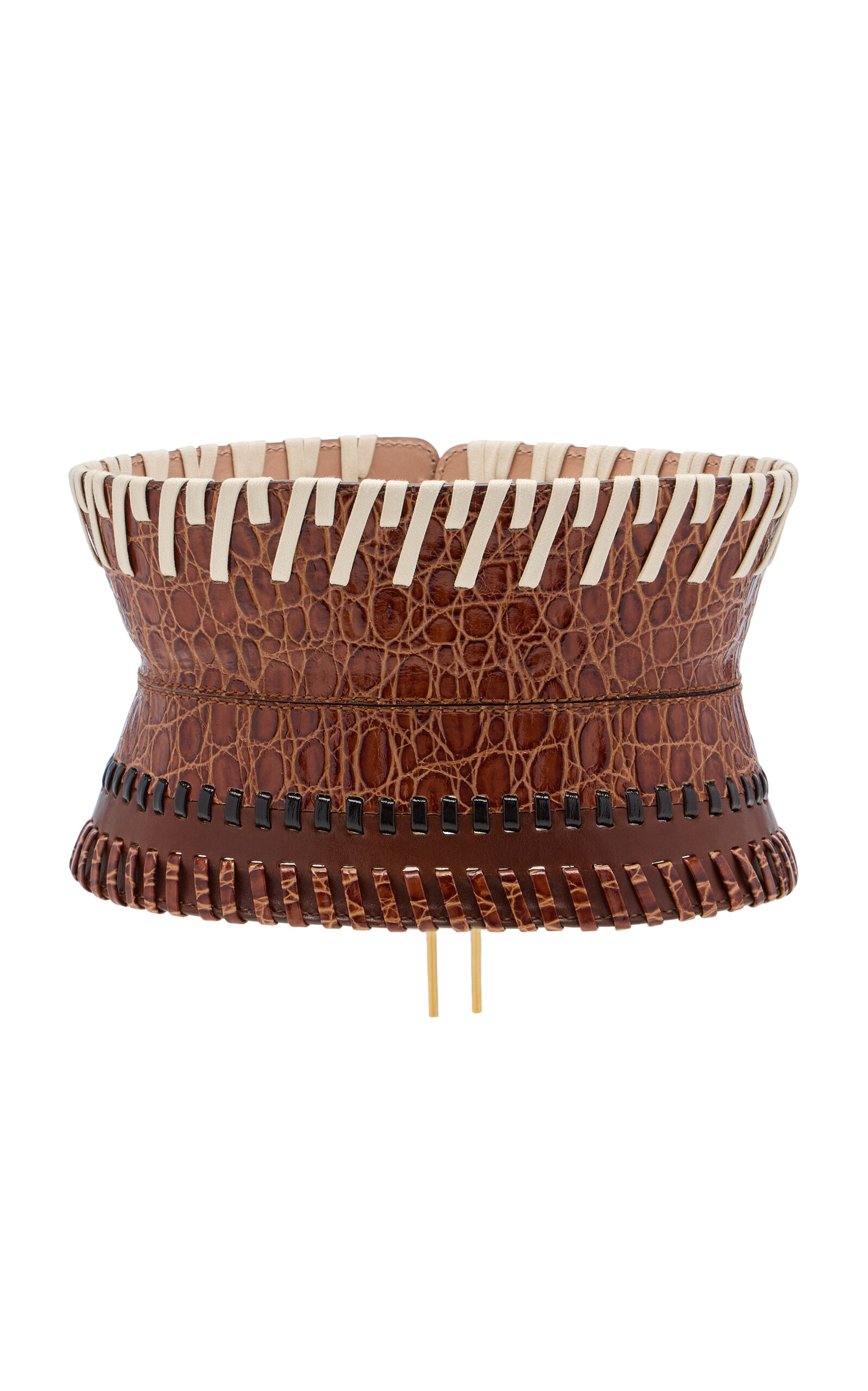 Woven Leather and Cotton Wide Belt