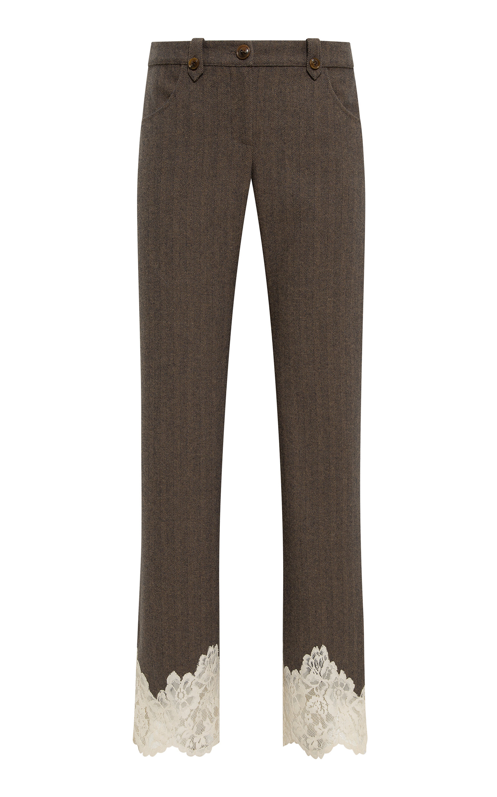 SIEDRÉS Vivienne Lace-Trimmed Wool-Blend Straight-Leg Pants