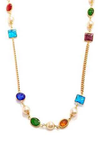 Vintage Chanel Gold Pearl Multi Stone Necklace by What | Moda Operandi