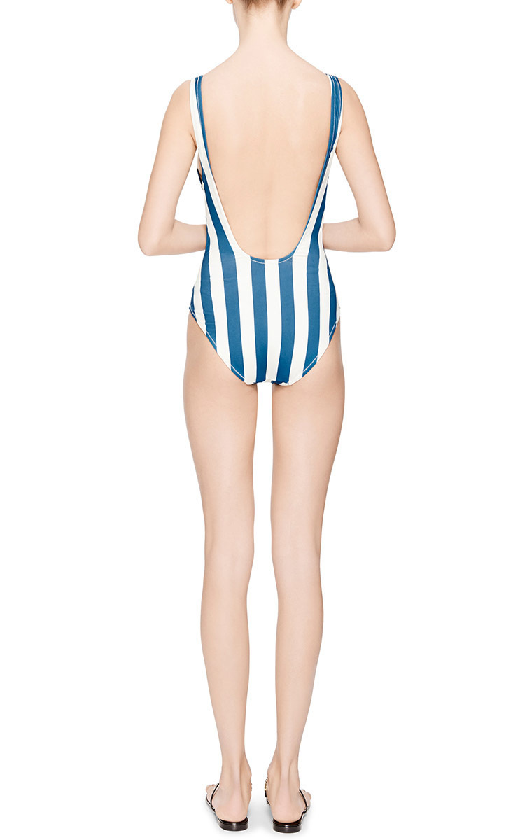 blue white striped one piece swimsuit