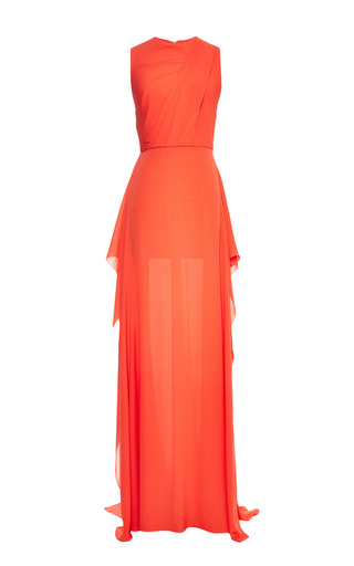 Orange Double Silk Georgette Dress by Elie Saab | Moda Operandi