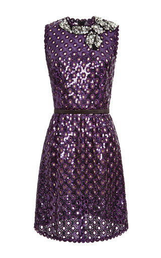 Purple Oversized Sequin Eyelet Sleeveless Dress by | Moda Operandi