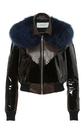 Leather Bomber Jacket With Blue Fox Fur Collar by | Moda Operandi
